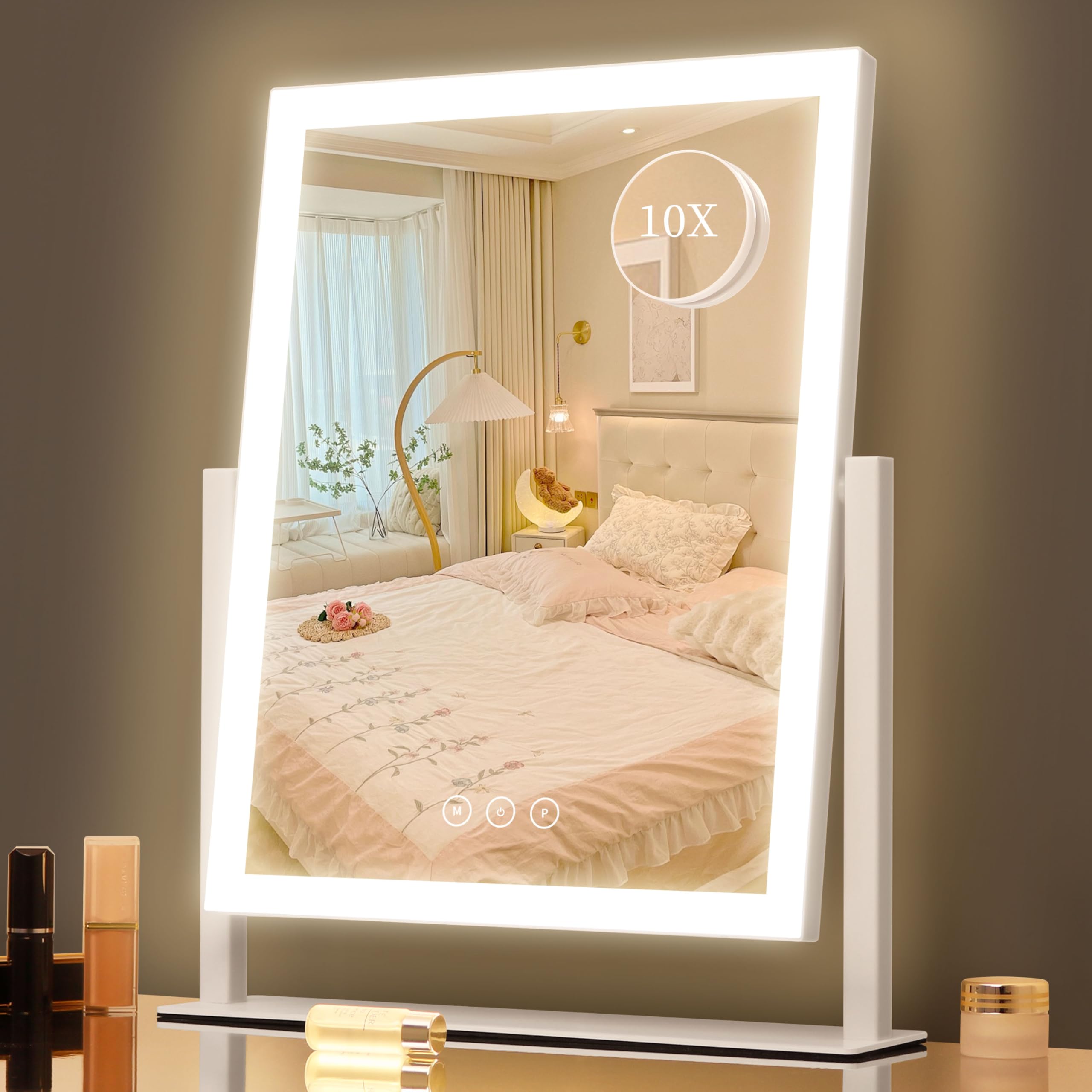 Yumelivi Hollywood Vanity Mirror With Lights, 16.7X13.2, 3 Color Modes, Smart Touch Control, 360 Rotatable, Perfect For Bedroom
