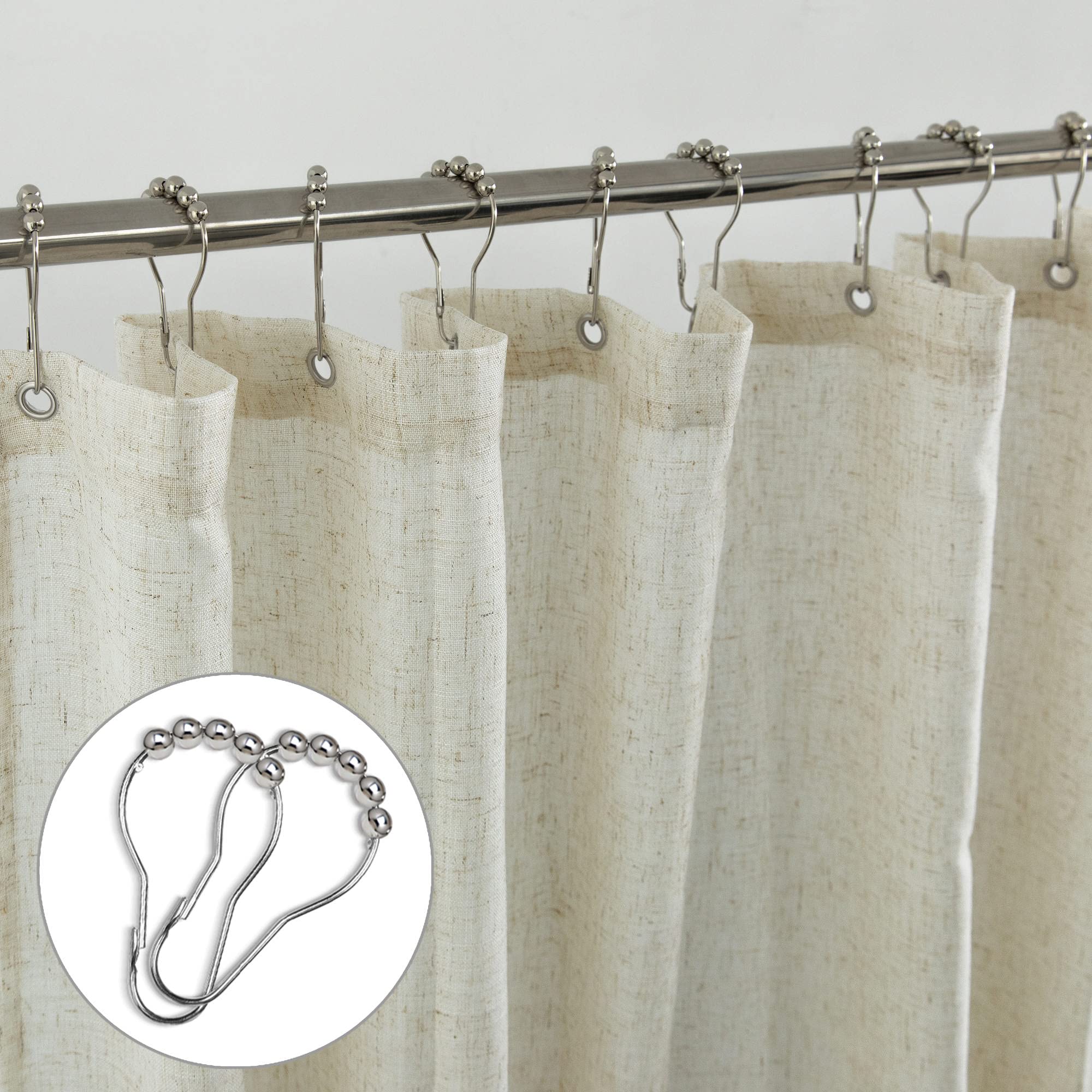 Koufall Linen Shower Curains 72X90 Inch Length For Bathroom,Extra Long Curtain Liner Set With Hooks,Tan Beige
