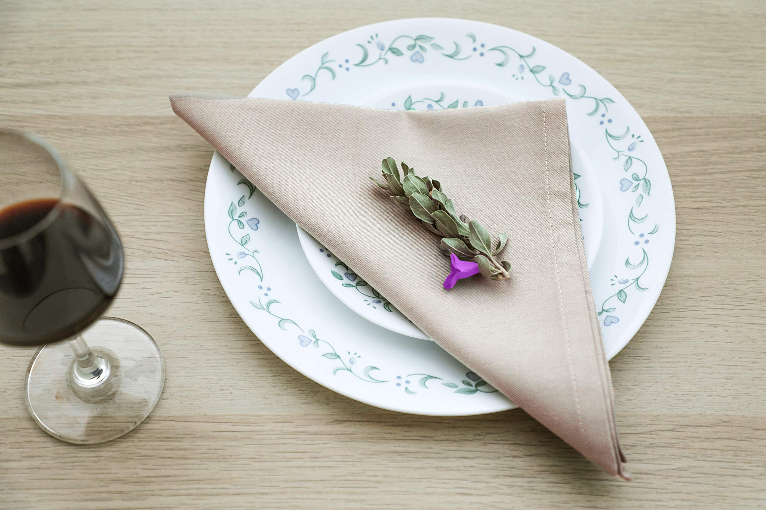 Cotton Beige Napkins Set Of 6 Solid Soft With Hemmed Edges Hotel Quality 18X18 Inch Dinner Napkin For Weddings, Home Dining, Tab