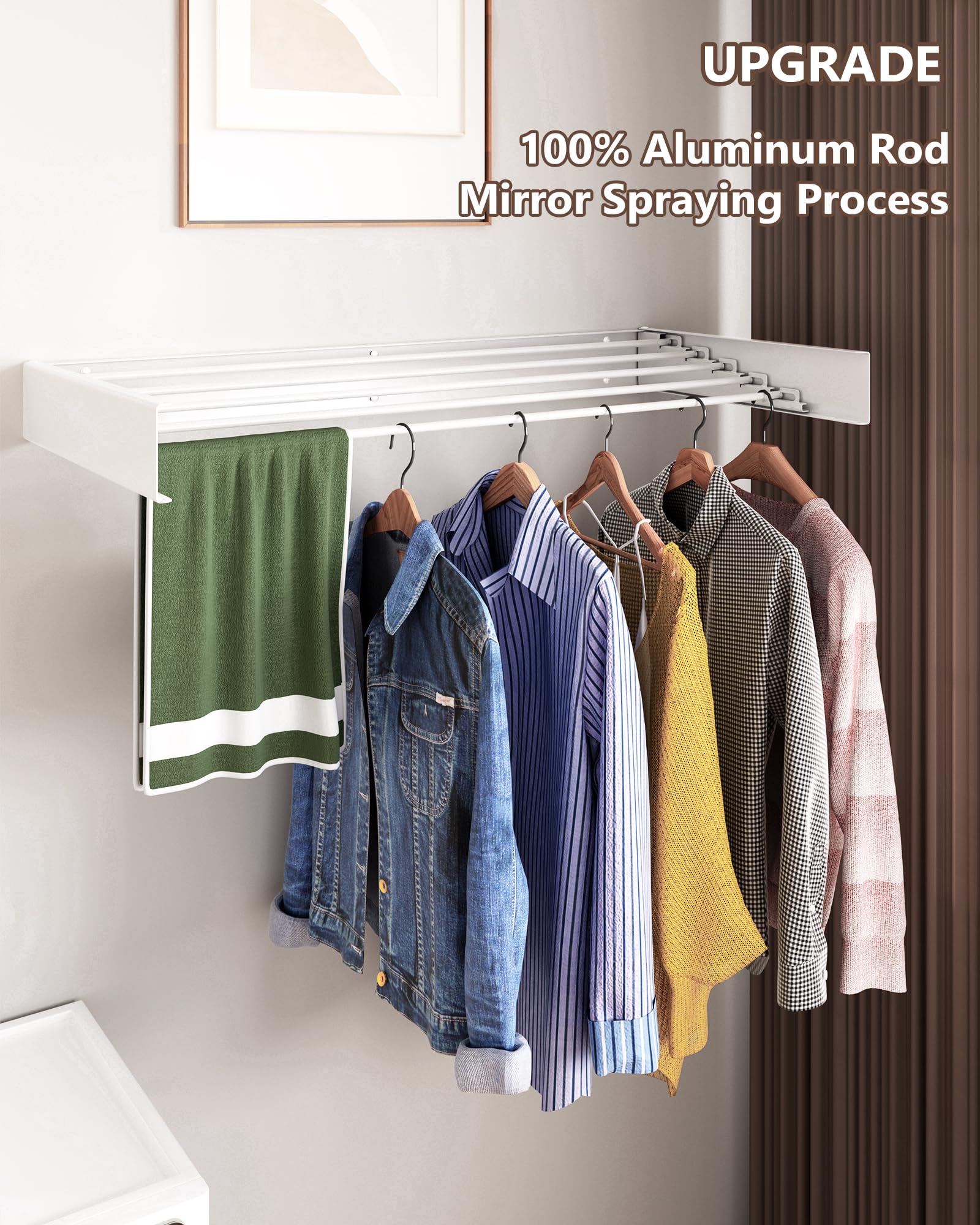 Wall Mounted Drying Rack 31.5''  5 Aluminum Poles  40 lb. Load Capacity  Foldable  Retractable  Space Saving Clothes Drying Rack (31.5'' White)