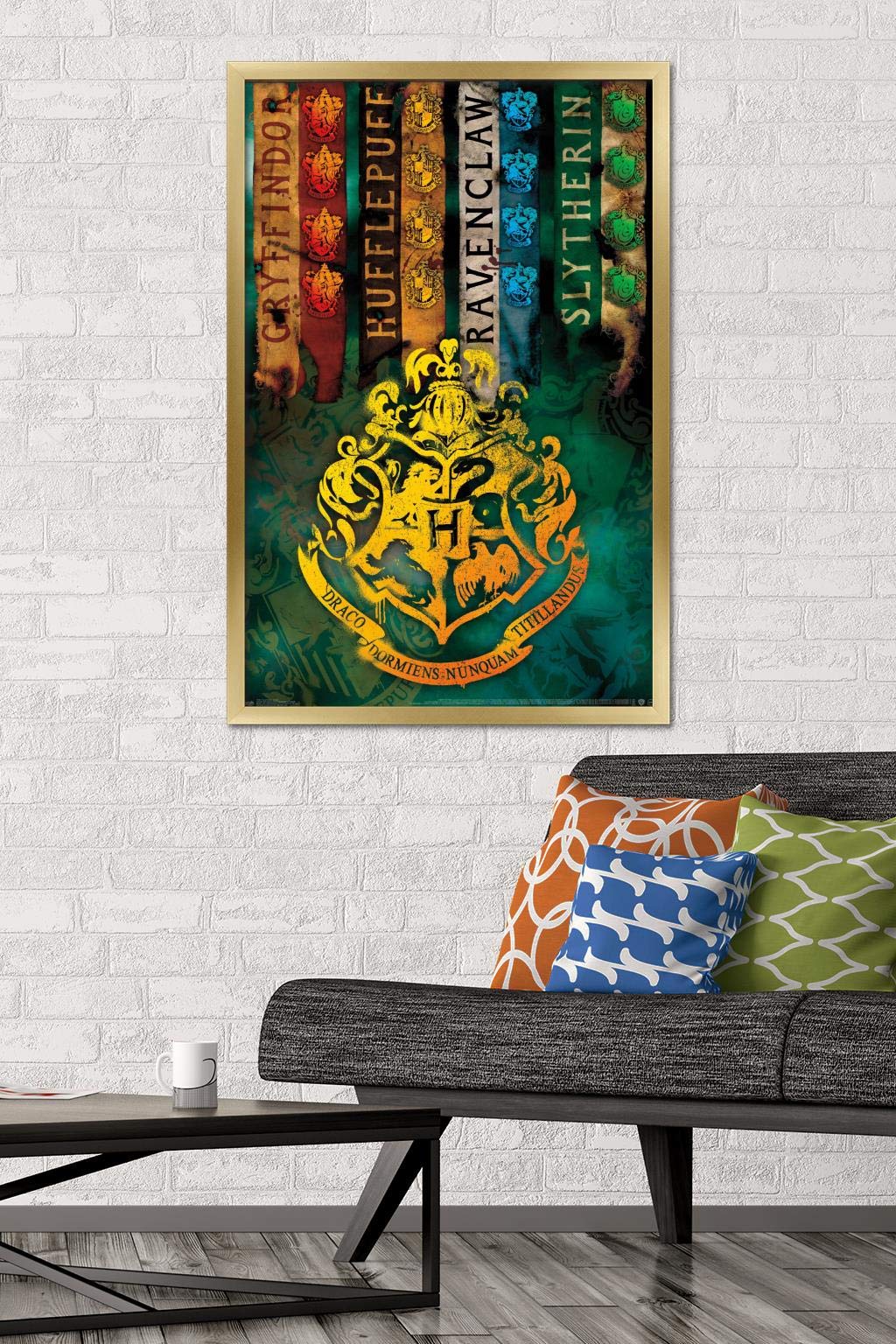 Trends International The Wizarding World: Harry Potter - House Crests Wall Poster, 22.375'' X 34'', Gold Framed Version