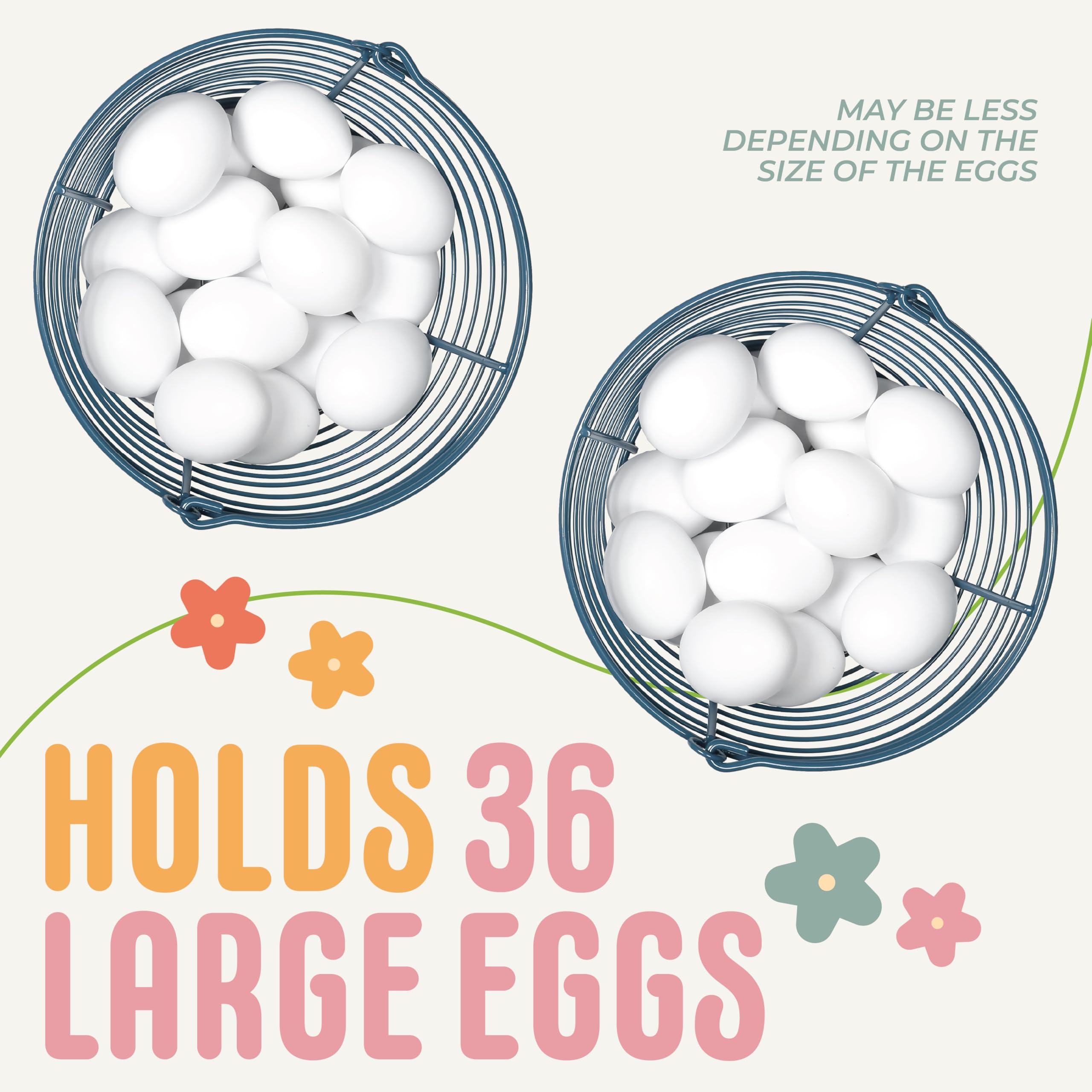 Concord 8'' Egg Basket For Storage Collecting And Transporting Chicken And Duck Eggs. Farm Grade Wire Baskets. 2 Pack (Blue)