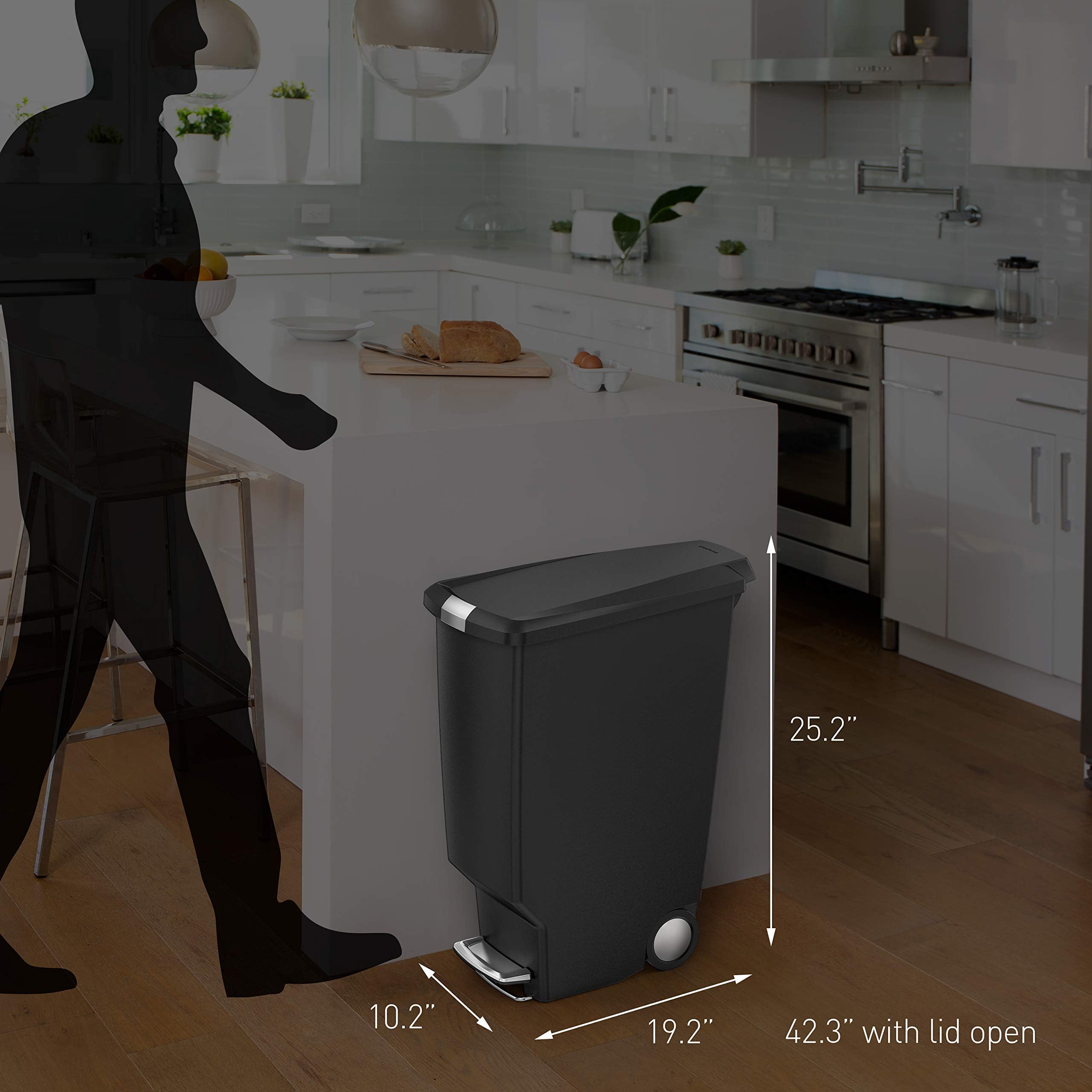 simplehuman cW1363 cubo estrecho con pedal  cubo de basura cocina  cubo basura pedal reciclaje  plAstico gris  40 L