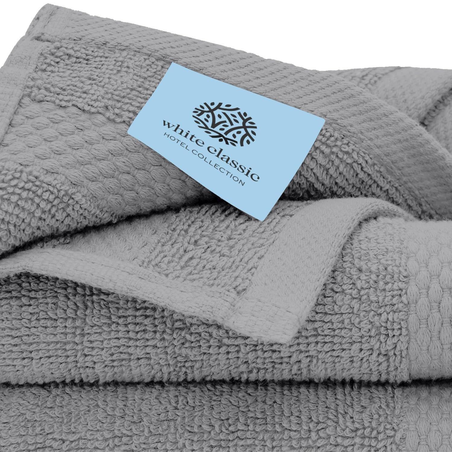 White Classic Luxury Light Grey Bath Towel Set - Combed Cotton Hotel Quality Absorbent 8 Piece Towels | 2 Bath Towels | 2 Hand Towels | 4 Washcloths [Worth $72.95] Light Grey | 8 Pack