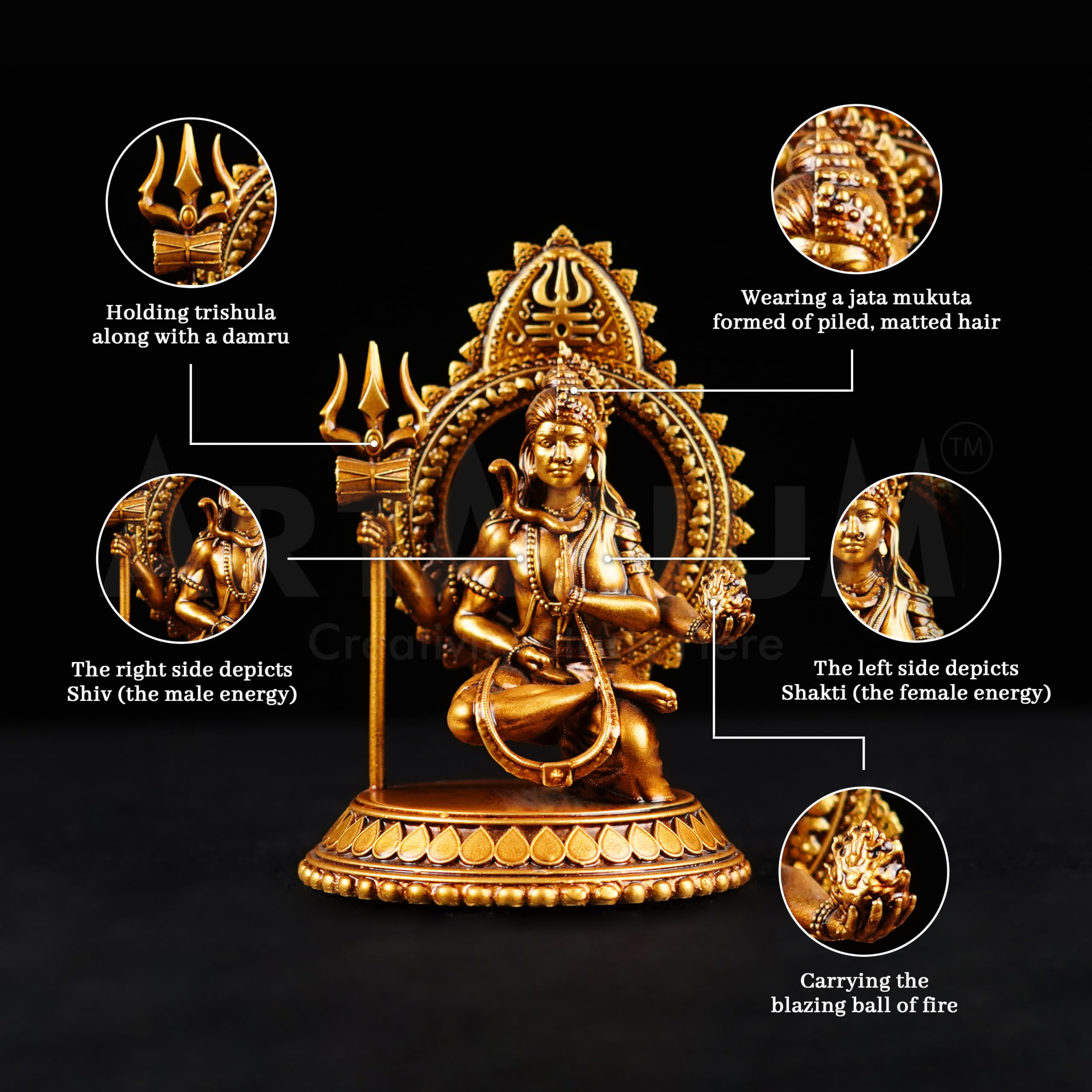 Artarium Ardhanarishvara Idol Ardhnarishwar Statue Shiv Parvati Idol Shiv Parvati Double Avatar Statue For Car Dashboard And Hom