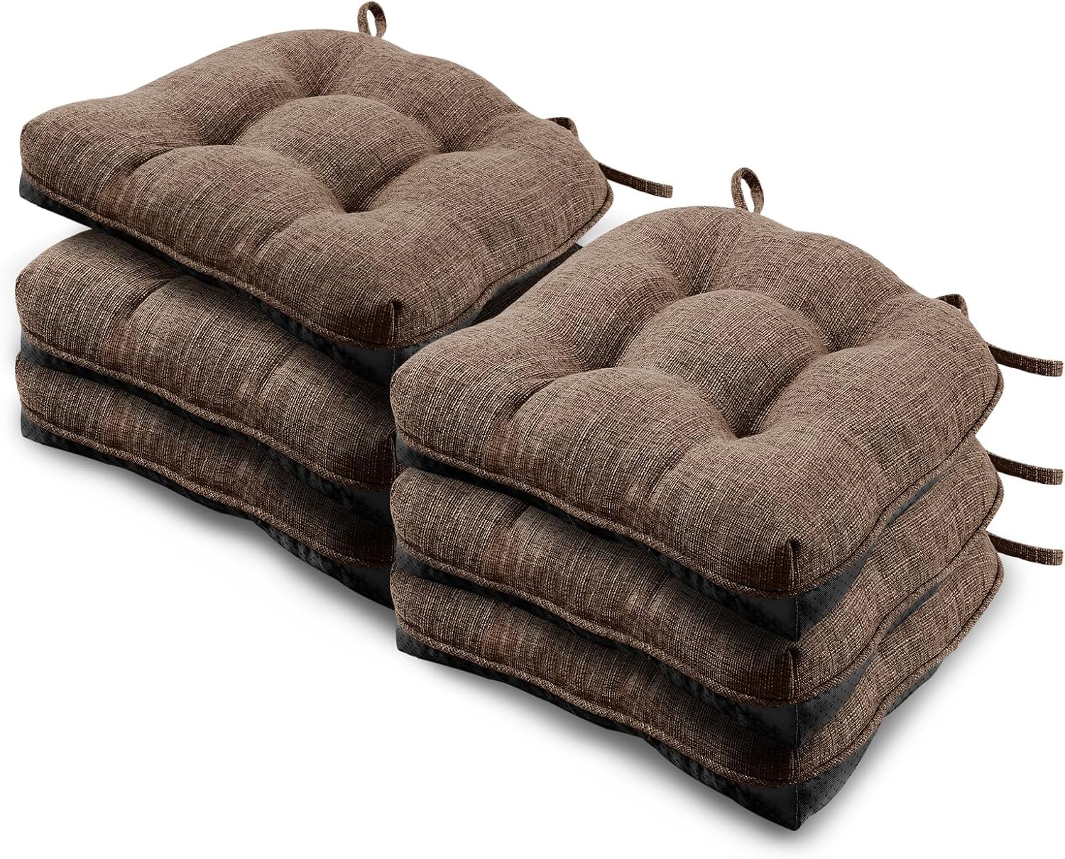 Basic Beyond Chair Cushions for Dining Chairs 6 Pack, Kitchen Chair Cushion with Ties and Non Slip Backing, 15.5 x 15.5 inches T