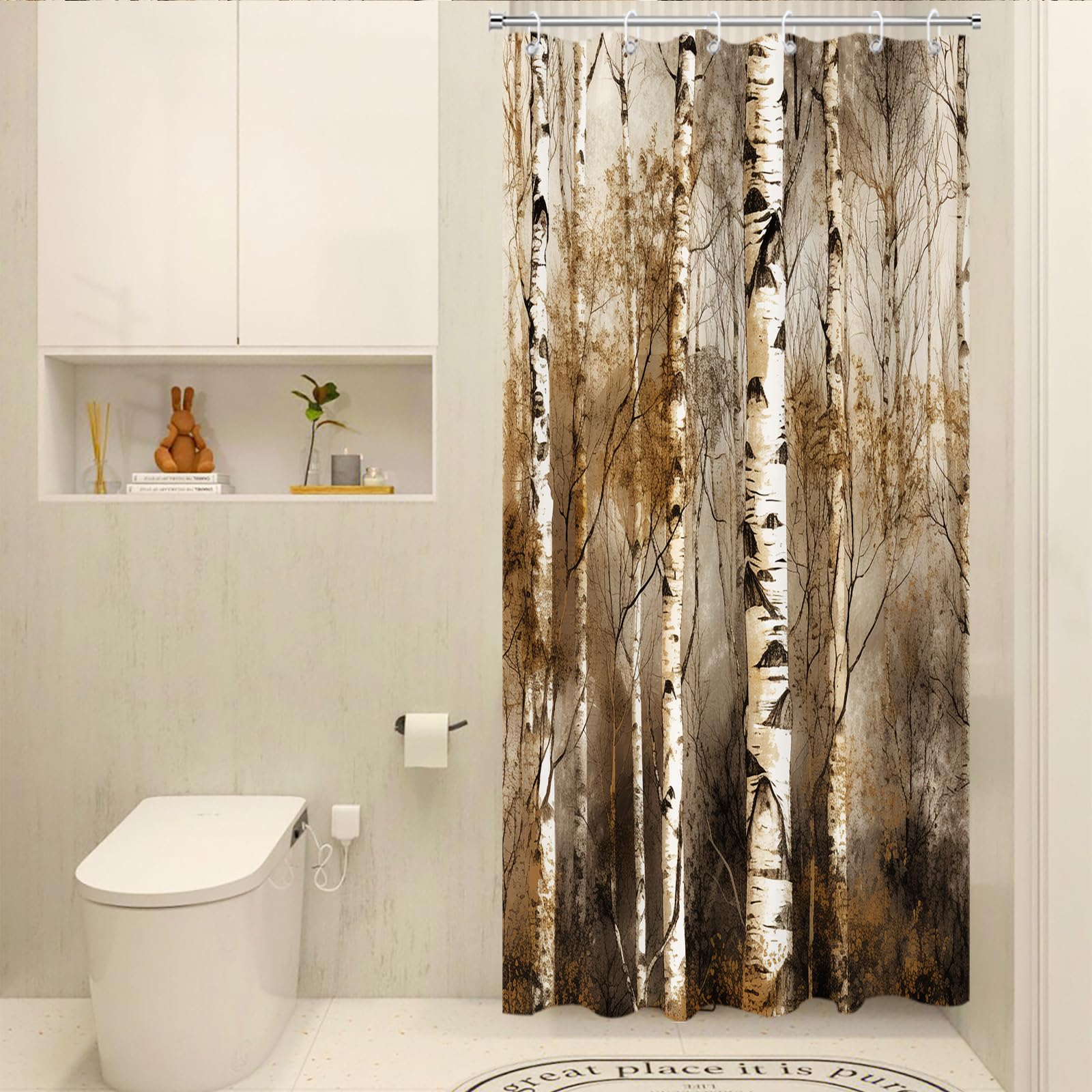 Theblackspot Birch Tree Shower Curtain Sets Rustic Western Country Bath Curtains Decor Grommet With Hooks 36'' W    72'' H