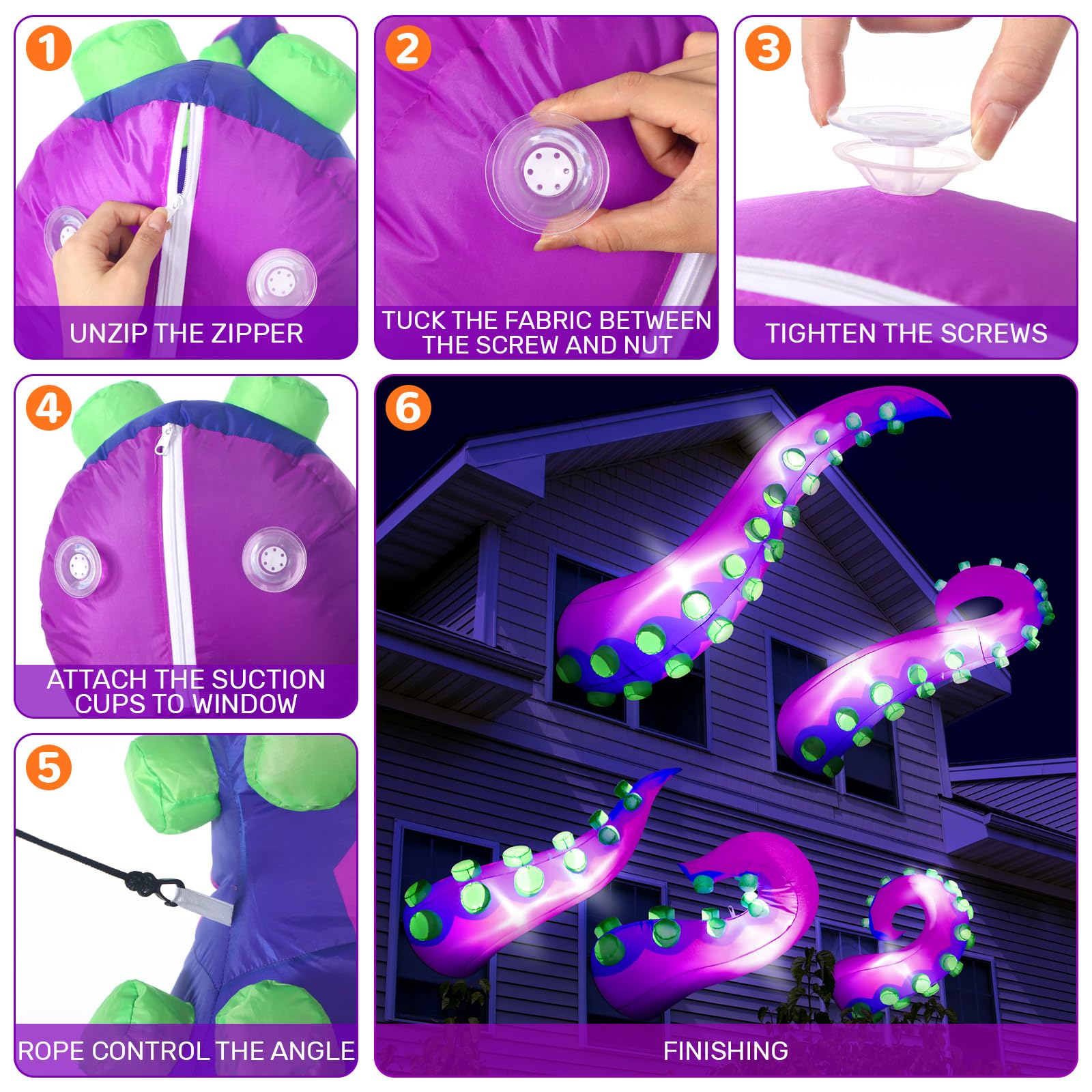 Libima 5 Pcs 5 ft Halloween Inflatable Lighted Giant Octopus Tentacle with Build in LED Broke Out from Window Blow up Decor for