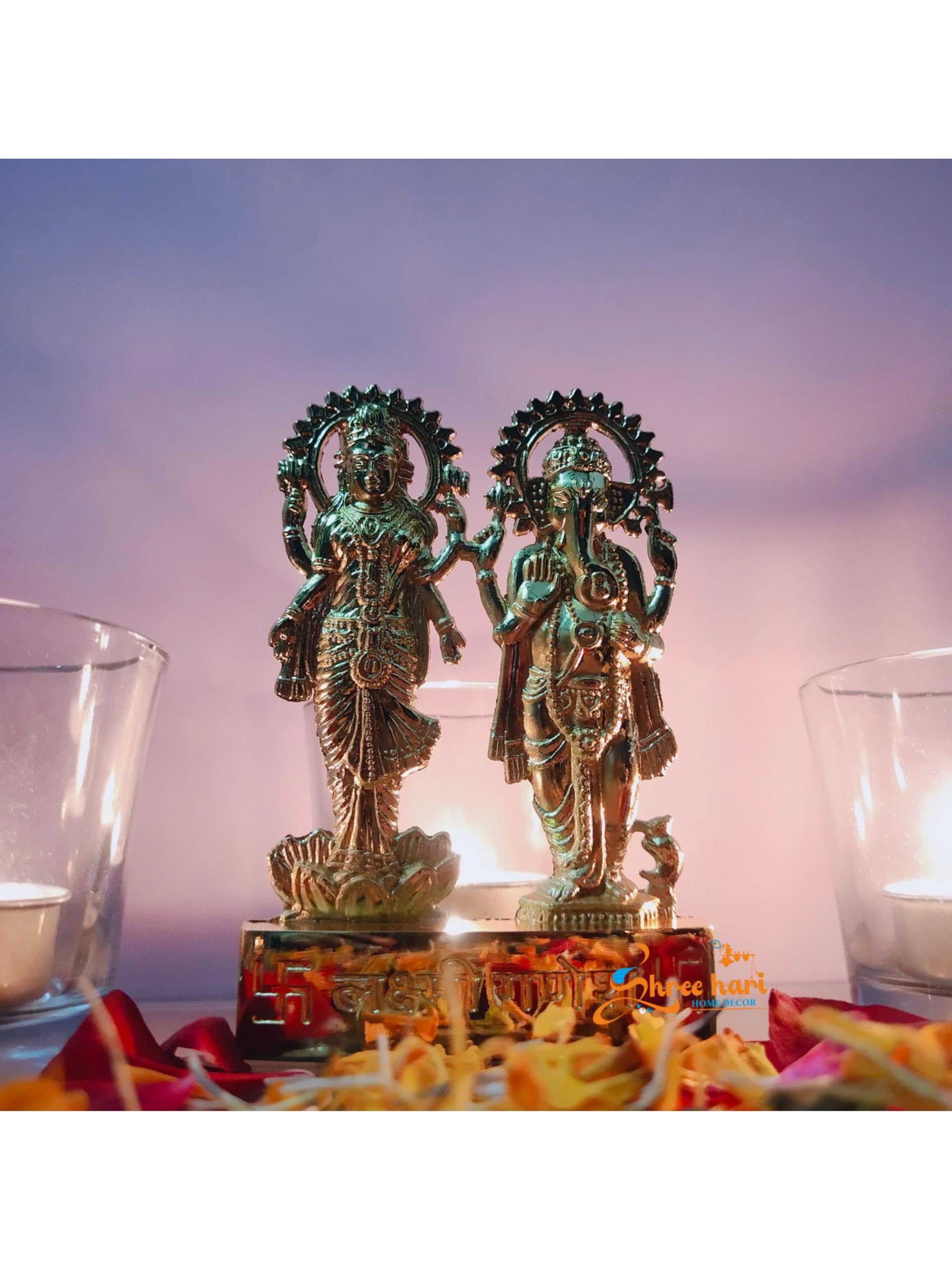 Shree Hari Home Decor Handicraft Metal Laxmi Ganesha Pujan Set Auspicious Indian Art Statues Idol For Car Dashboard Mandir Pooja