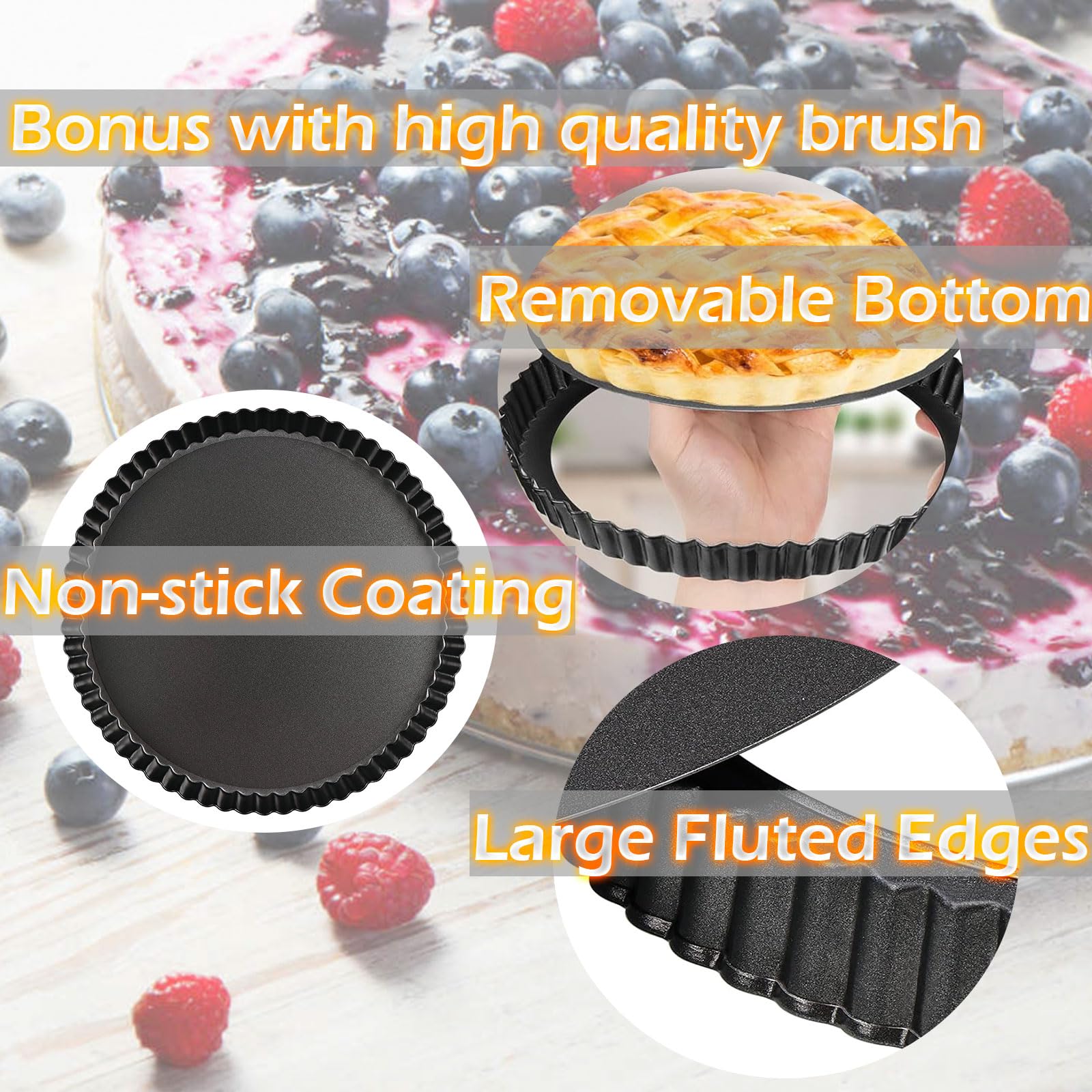Datanya Tart Pans 10 Inch With Removable Bottom Fluted Pie Tart Pans, Heavy Duty Carbon Steel Round Non-Stick Quiche Pan For Mou