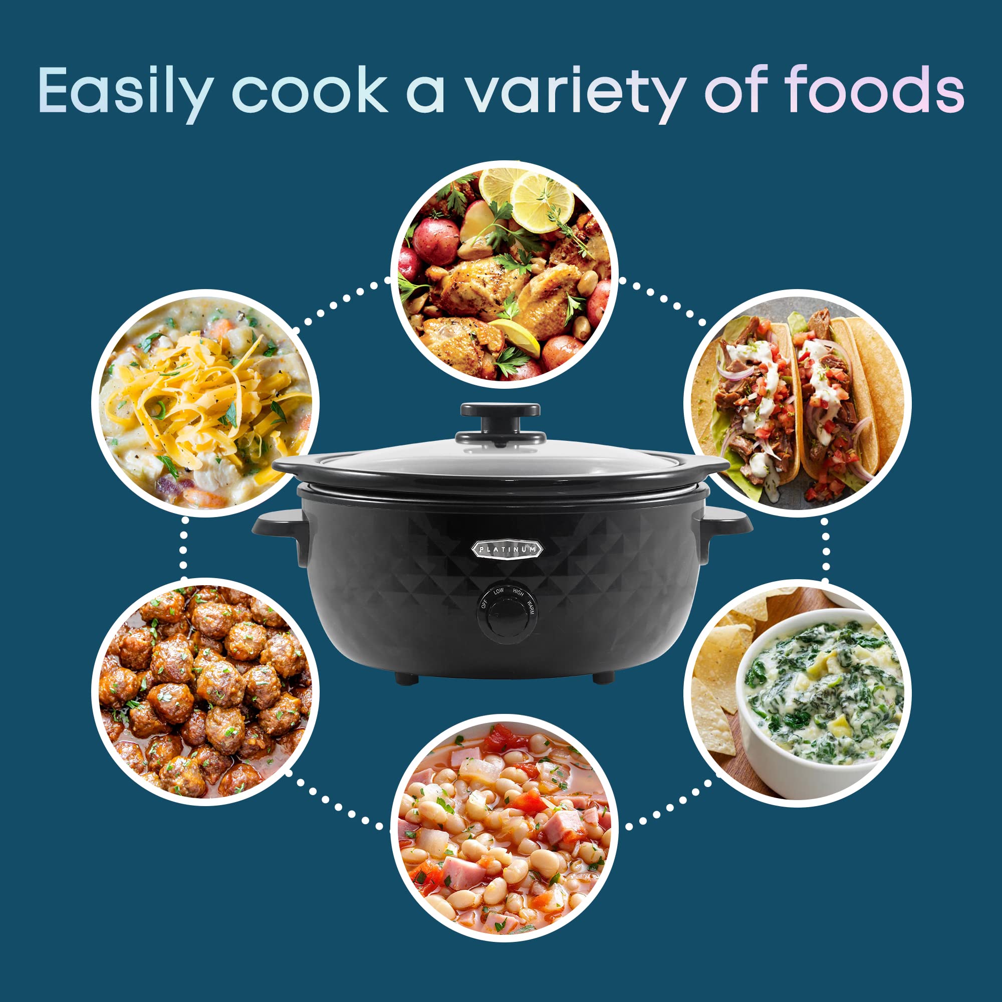 Elite Gourmet 6 Quart Slow Cooker, Black Stoneware, Removable Pot, Dishwasher-Safe, Model MST-1234B