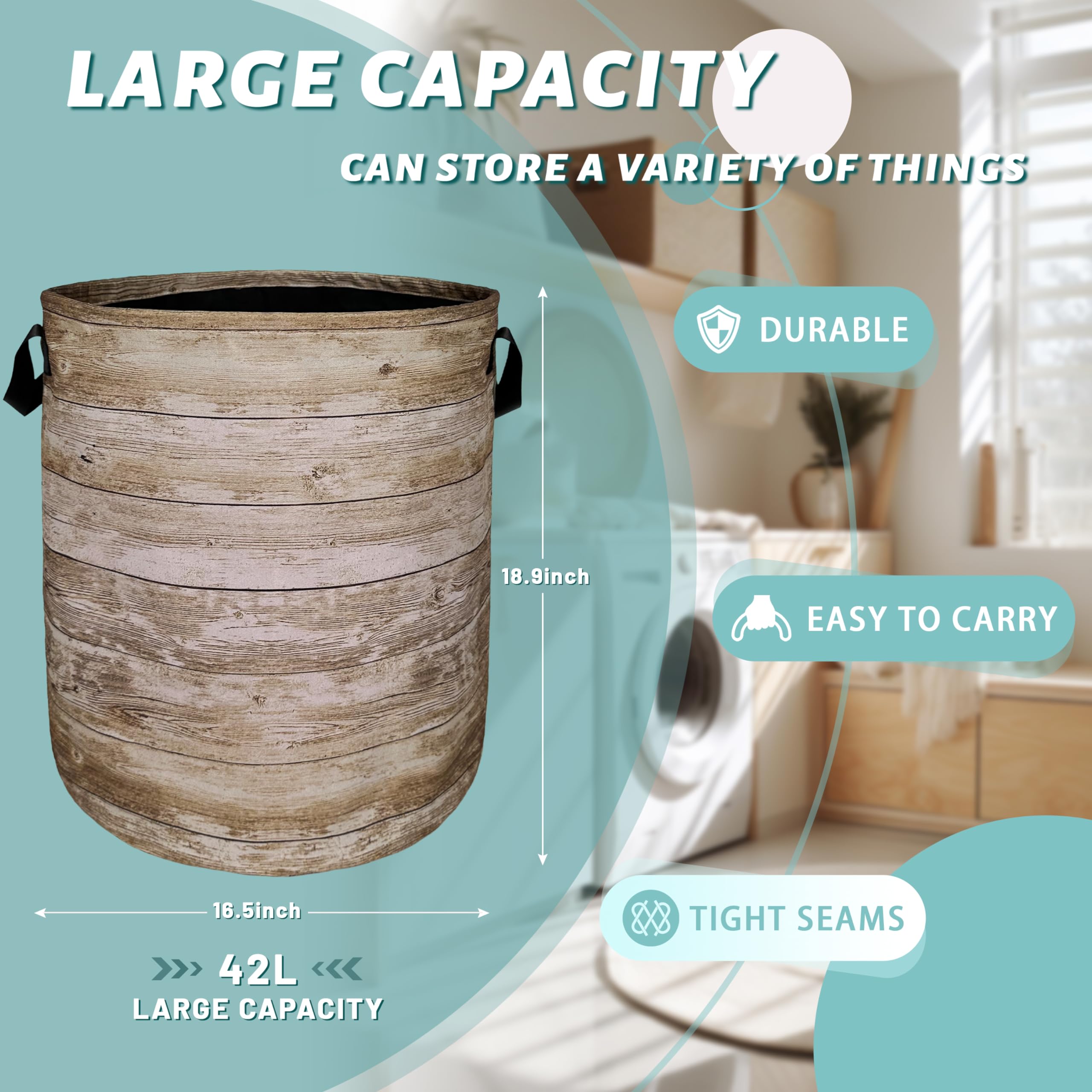 Wood Grain Laundry Basket Foldable With Handles Tree Stump Texture Tote Bag Oxford Cloth Colorful Laundry Hamper Clothes Toy Sto