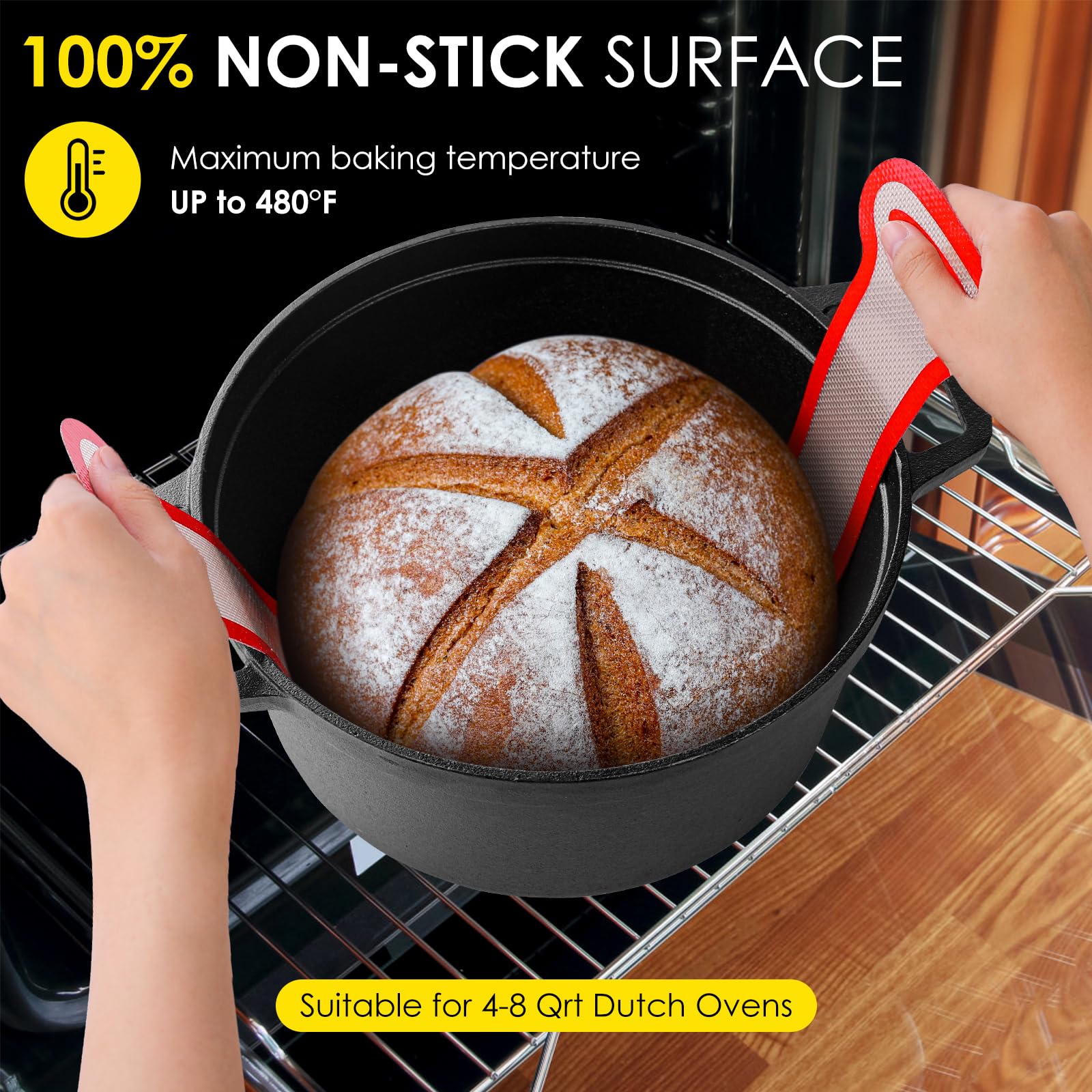 Upgraded Silicone Bread Sling Dutch Oven Liners Sourdough Baking Supplies Reusable Non-Stick Bread Mat Cast Iron Sheet Extra Lon