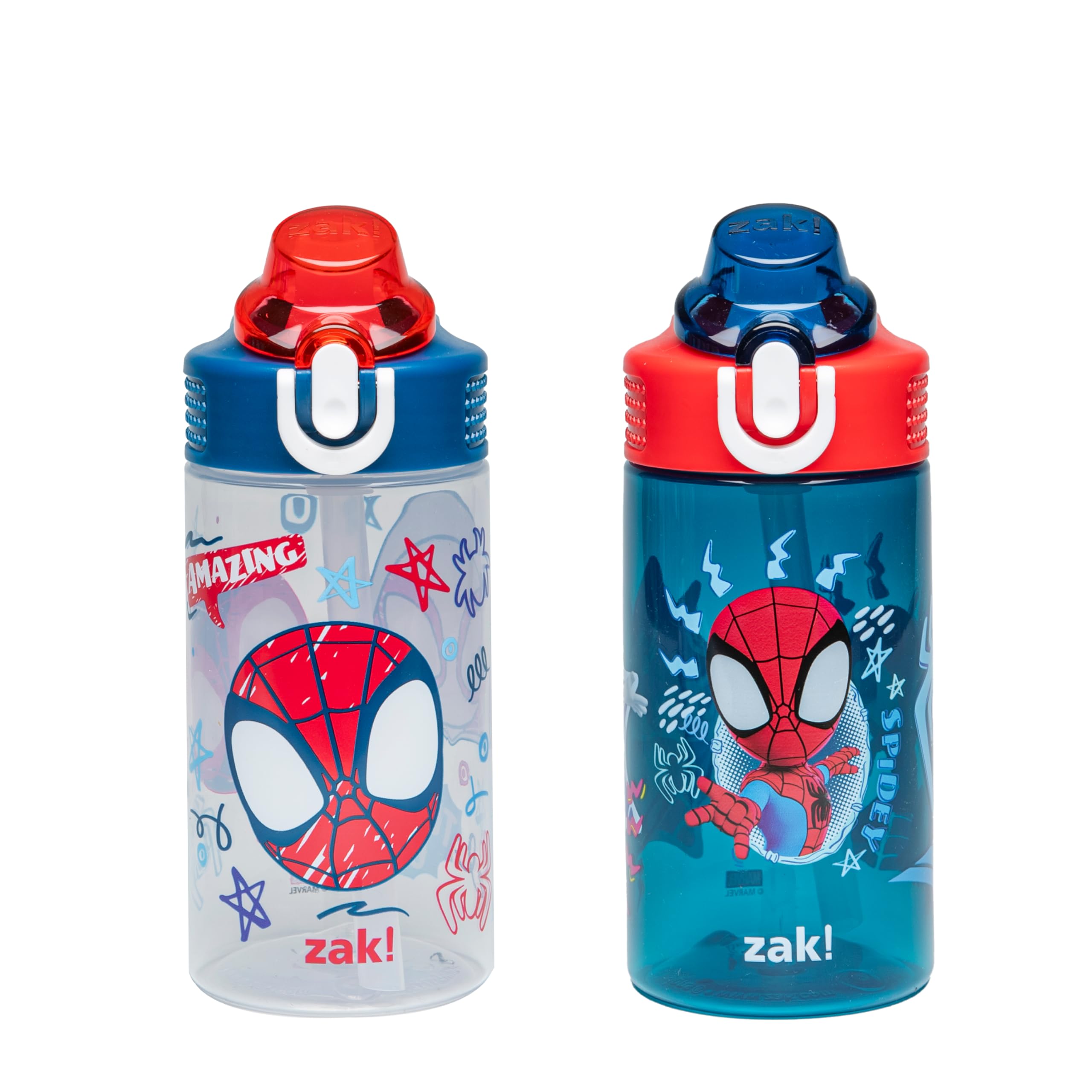 Zak Designs Marvel Spider-Man Sage Kids Water Bottle For School or Travel, 16oz Durable Plastic Water Bottle With Straw, Handle,