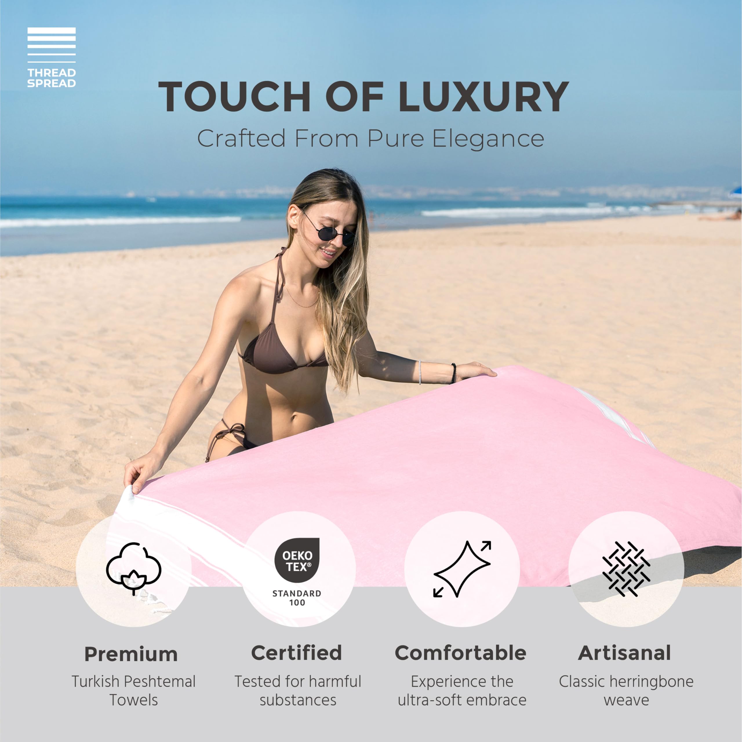 Thread Spread Turkish Cotton Beach Towels 2 Pack - 39'' X 71'' Quick Dry Sand Free Beach Towels For Adults - Oversized, Lightwei