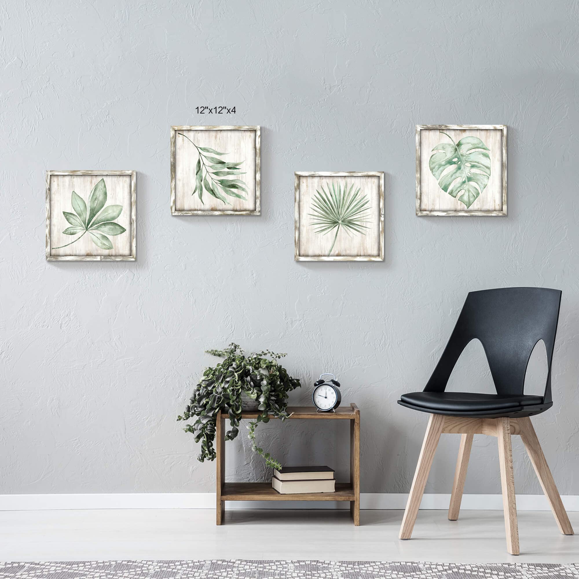 Hardy Gallery Green Leaves Prints Wall Art: Rustic Wooden Background Palm Tree Leaf Simple Life Painting For Bathroom Wall Decor