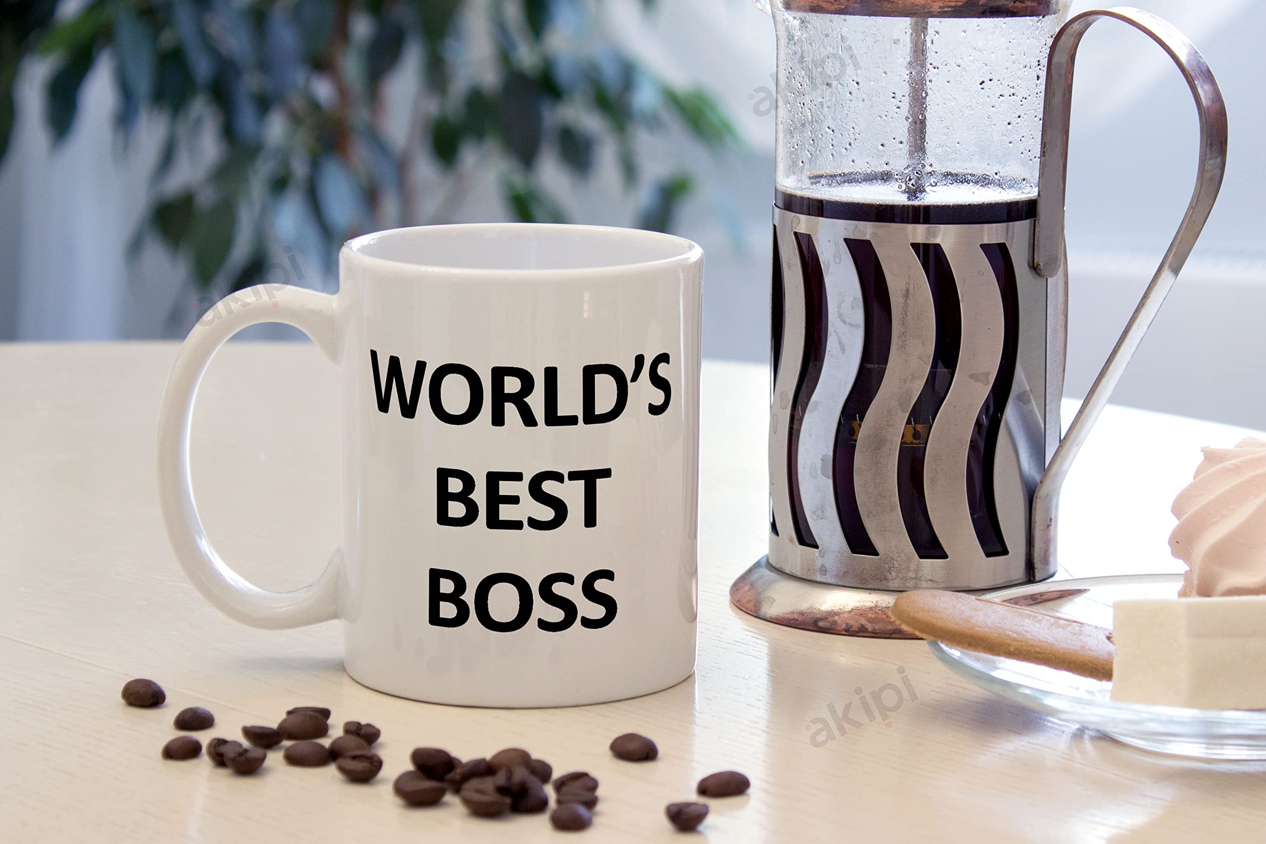 Akipi WorldS Best Boss Mug - The Office Tv Show Ceramic Coffee Cup (11Oz) - Funny Gift For Bosses, Managers, Coworkers & Fans O