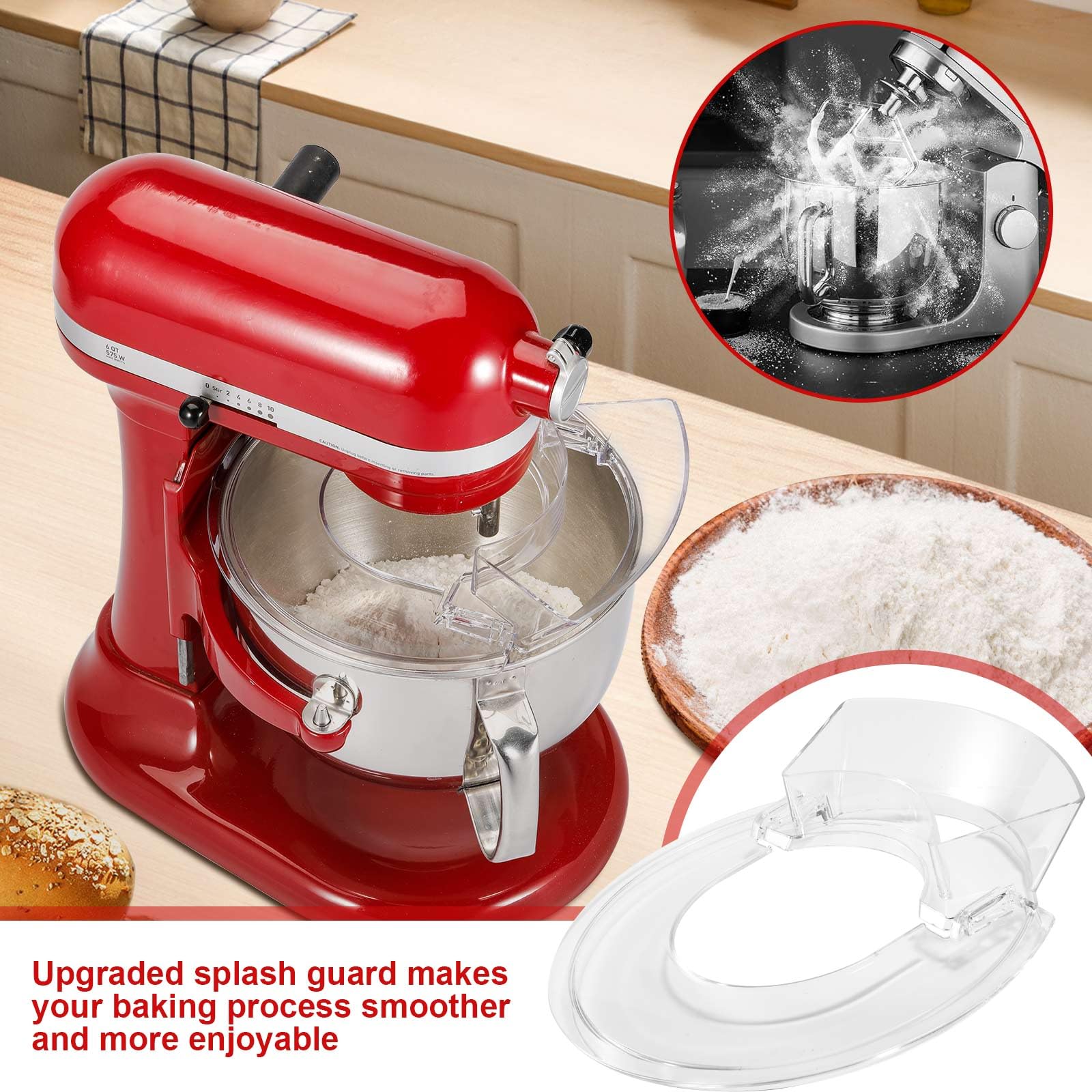 Ne-totoro Pouring Shield for KitchenAid 6 Quart Mixer, Clear Splash Guard with Removable Chute, Fits 5.5-7QT Bowl-Lift Models