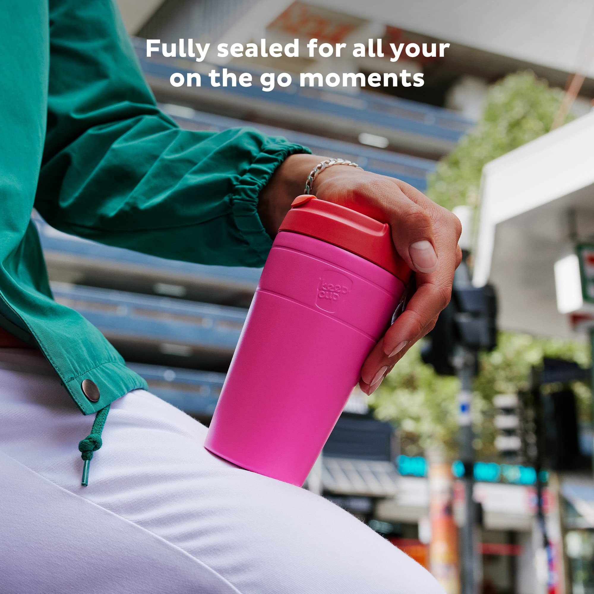 KeepCup Traveller Reusable Travel Mug - 12oz Vacuum Insulated Stainless Steel Cup - Calenture Color - Model KCTRAVELLER123