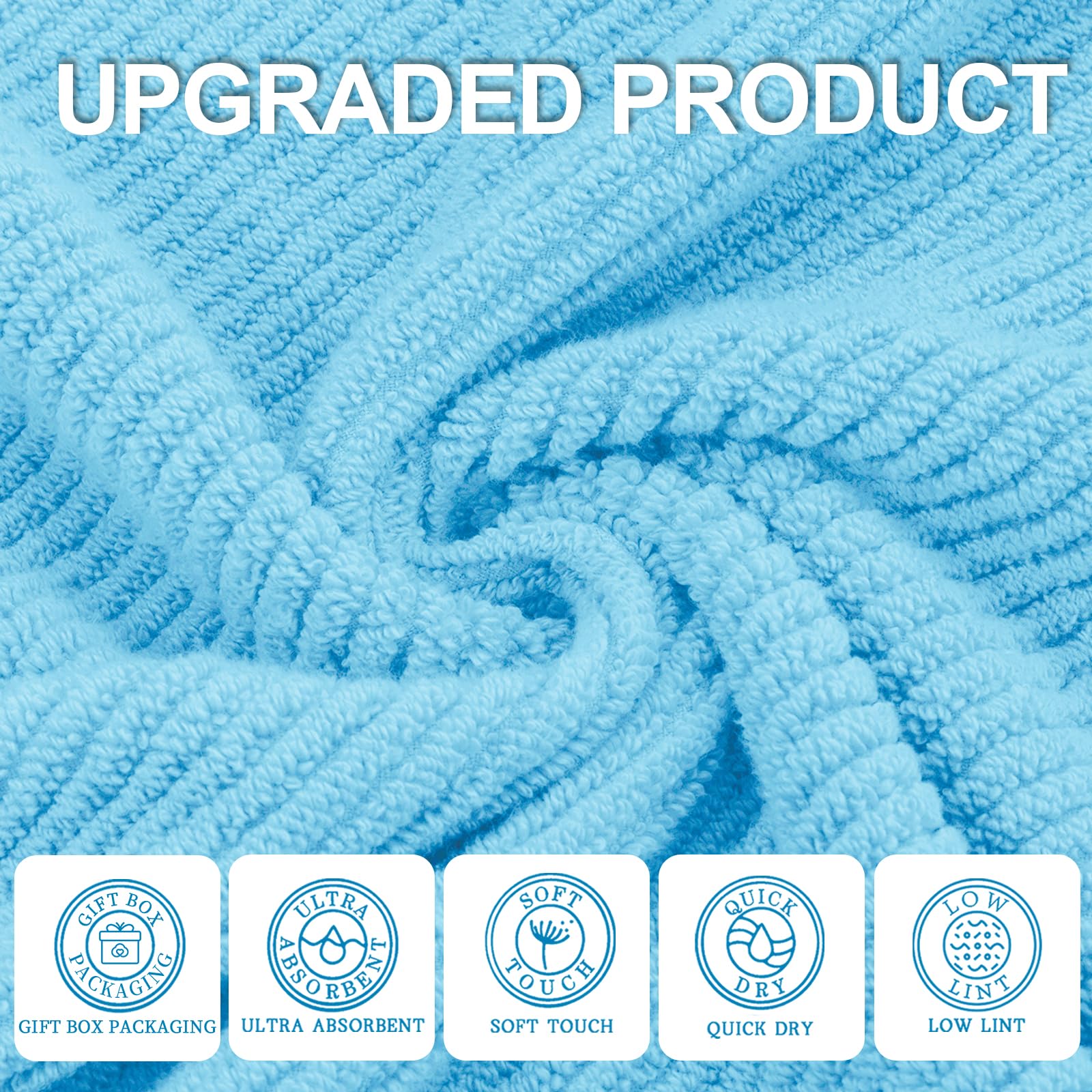 Blue Towels Bathroom Sets  Luxury 6PCS Gift Set  2 Large Bath Towels 30 x 56  2 Hand Towels 18 x 28  2 Wash Cloths 13 x 13  100% Cotton  Thick  Soft  Quick Dry  Christmas Bathroom Decorations