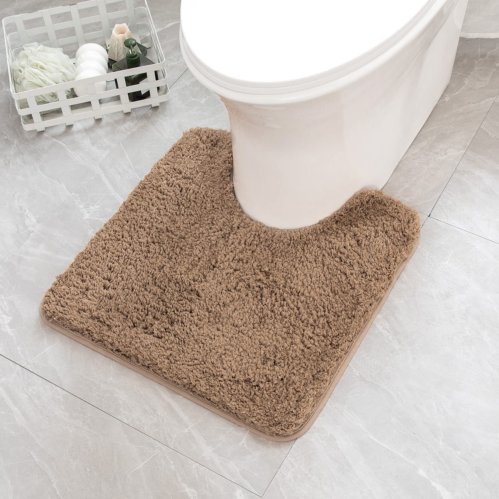 Miulee Microfiber Toilet Bath Mat U-Shaped Contour Shaggy Bathroom Rugs Non Slip Extra Thick Soft Bath Rug Absorbent Water For B