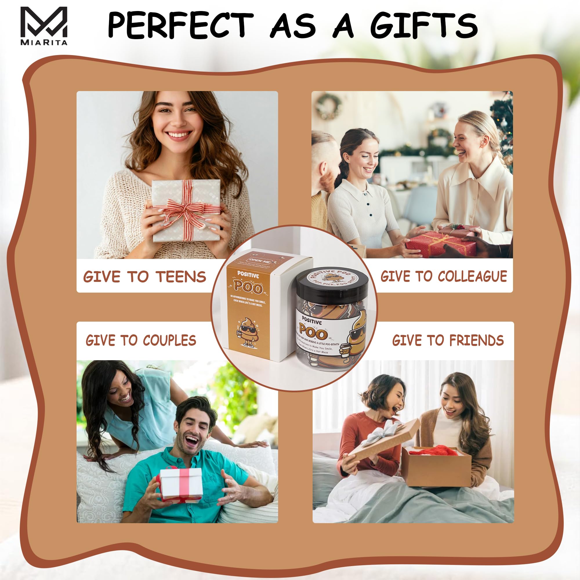 Positive Poo Jar - Funny Christmas Gag Gifts for Men, Teens, 60 Hilarious Affirmations, White Elephant Gift, Emotional Support J