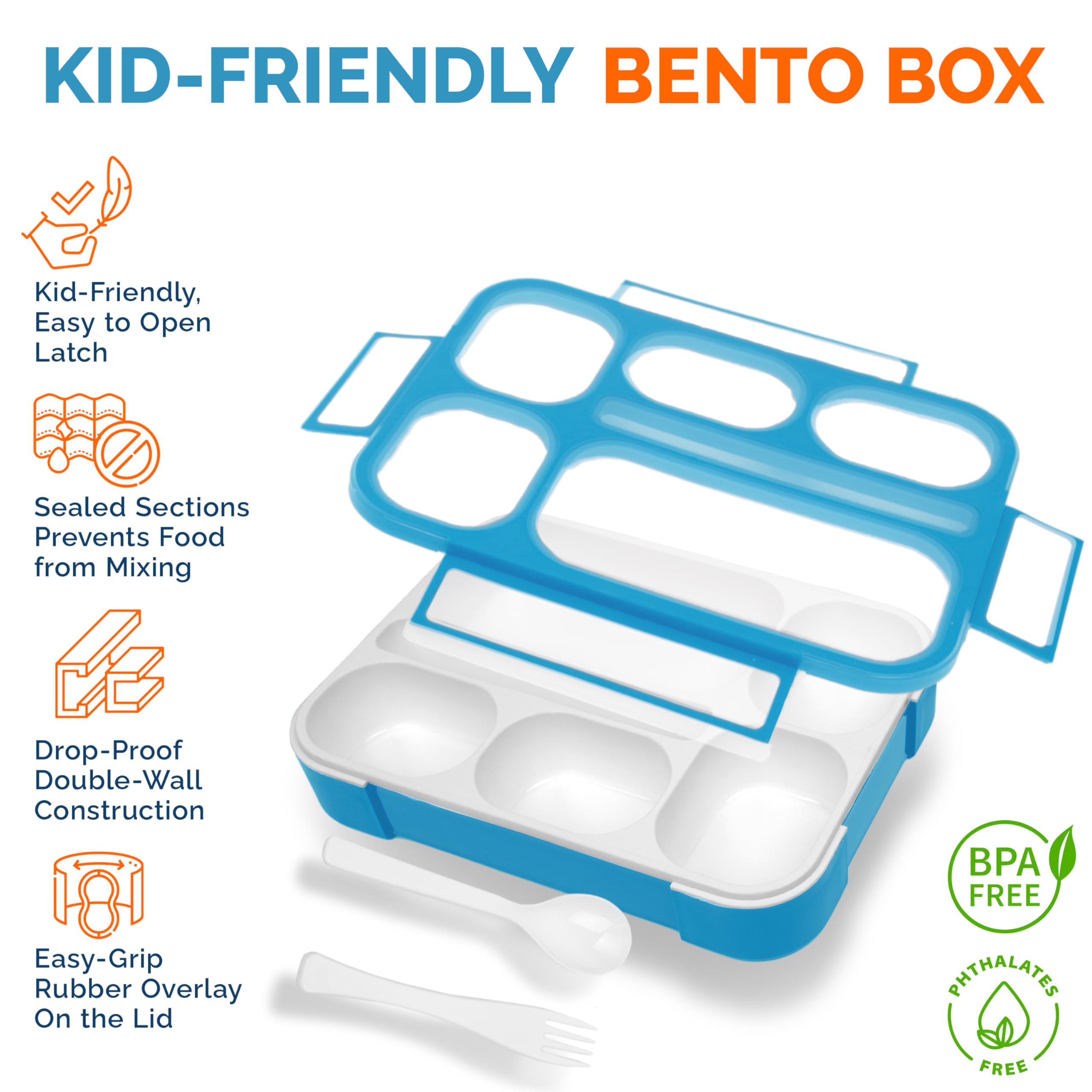 Bento Box Lunch-Box for Kids Adults | Kid Snack Lunch Containers | Leakproof School Bentobox 6 Compartment Leakproof Container for Boys Girls Womens Lunches | Utensils | Blue Set?