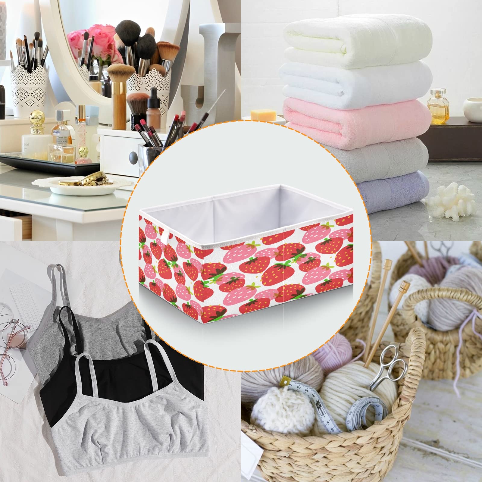 Blueangle Beautiful Strawberry Cube Storage Bin, 11 X 11 X 11 In, Large Collapsible Organizer Storage Basket For Home D  Cor