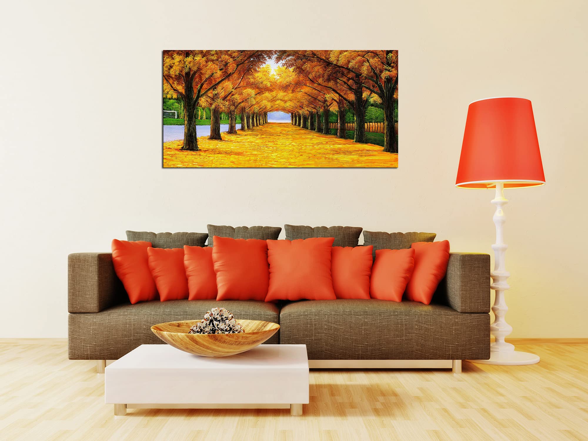 Xxmwallart Fc2150 Wall Art Golden Autumn Scene Canvas Prints Painting Gold Tree Paintings Pictures Framed For Living Room Bedroo