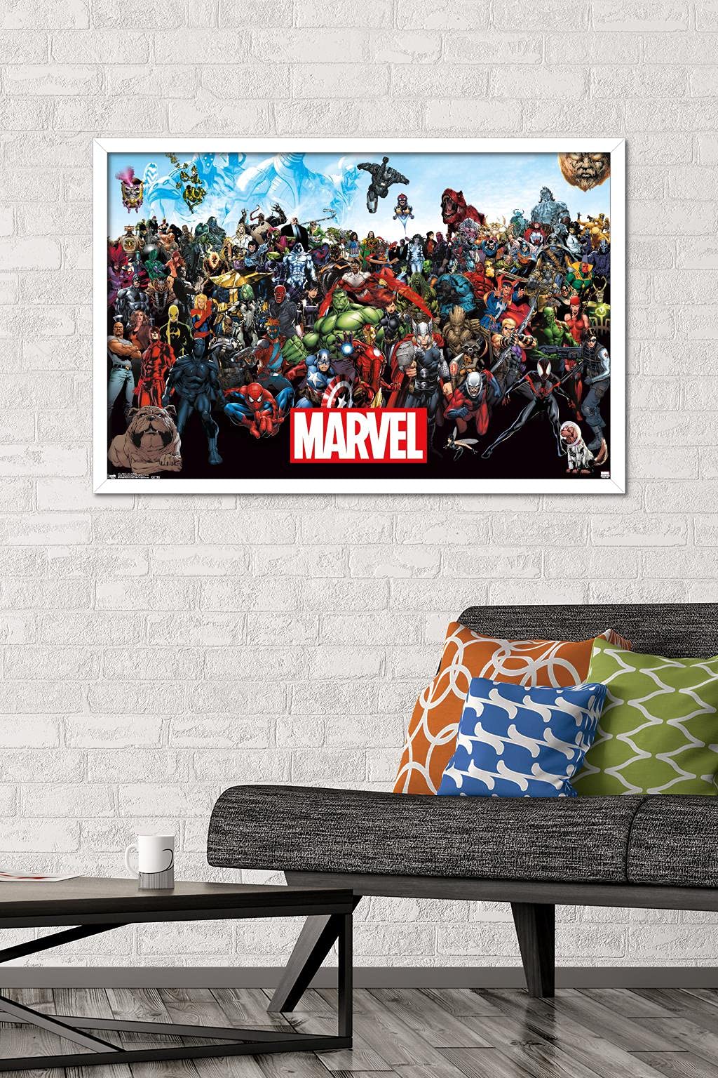 Trends International Marvel Comics - The Marvel Lineup Wall Poster, 22.37'' X 34.00'', White Framed Version