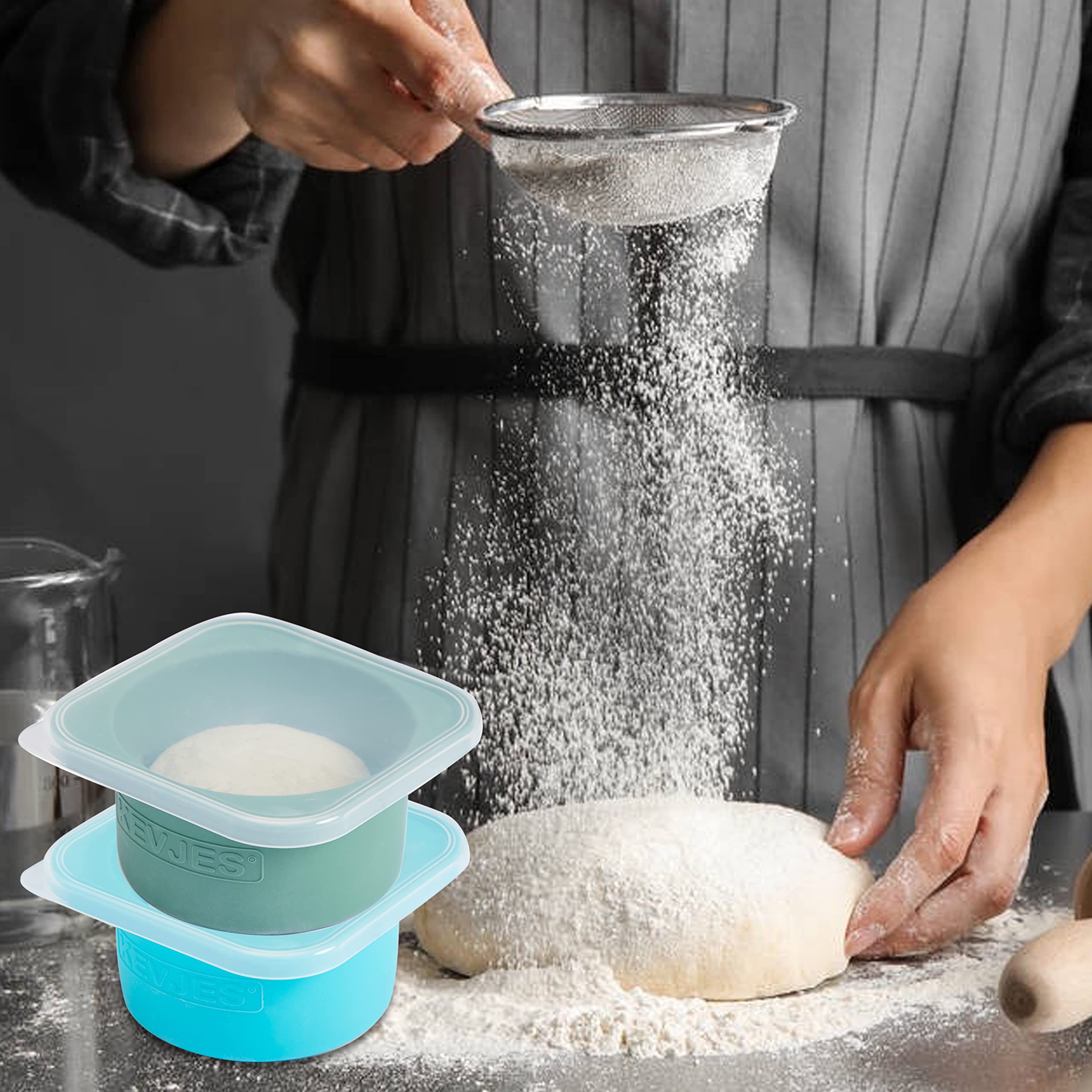 Kevjes Stackable Silicone Artisan Pizza Dough Proofing Proving Containers With Lids-2/3/4/5 Pack-500Ml Portion (Spacegrey, 3 Pac