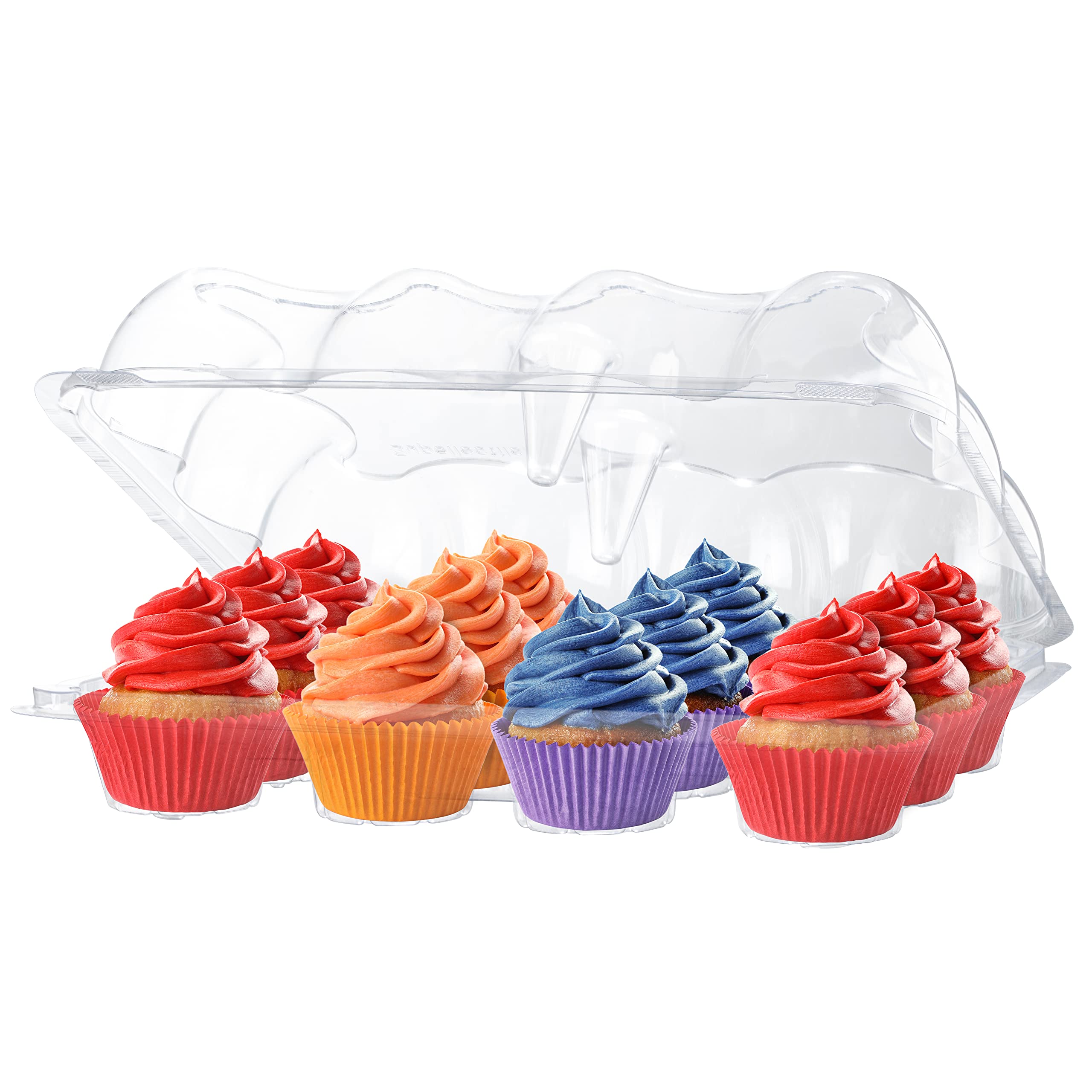 Plastic Cupcake Containers Boxes 12 Compartment - 8 Pack Disposable High Dome Dozen Cupcake Holder With Lid Bulk Extra Sturdy St