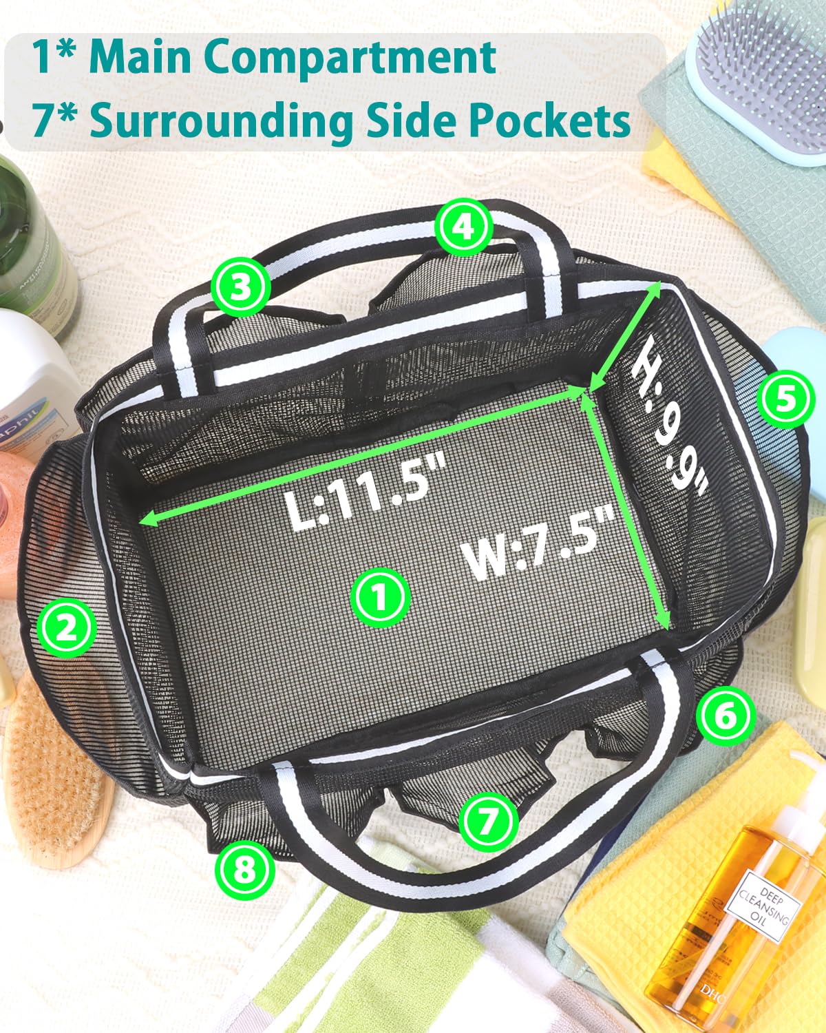 Fiezkaa Mesh Shower Caddy Portable Shower Bag For College Dorm Camping Travel Gym(Black)