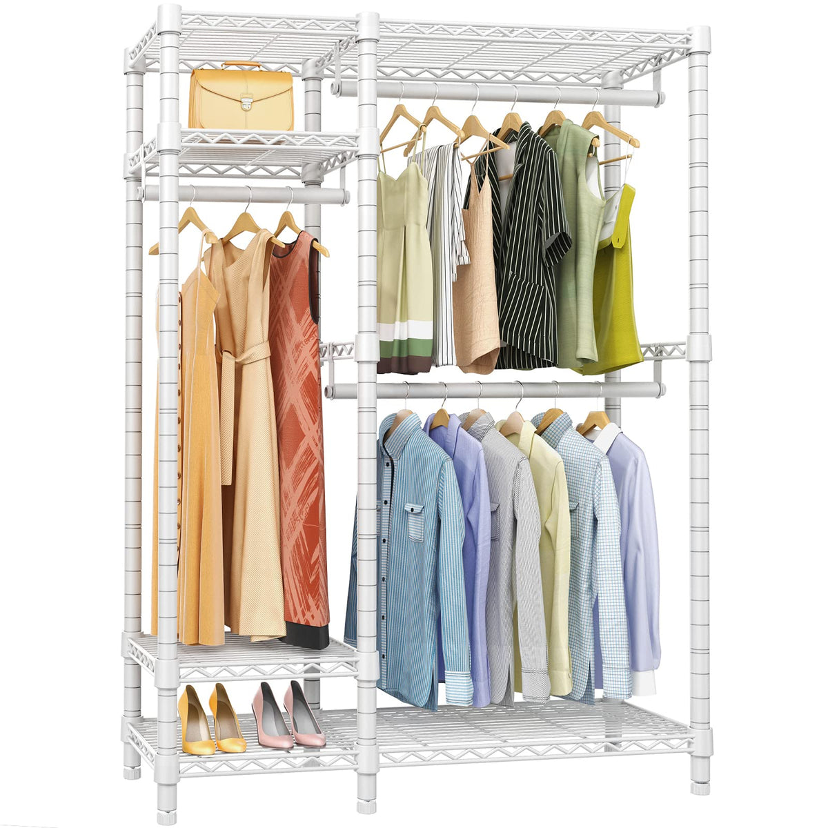 Vipek V2S Garment Rack Heavy Duty Clothes Rack 4 Tiers Wire Shelving Clothing Racks With 3 Hanging Rods Compact Freestanding Clo
