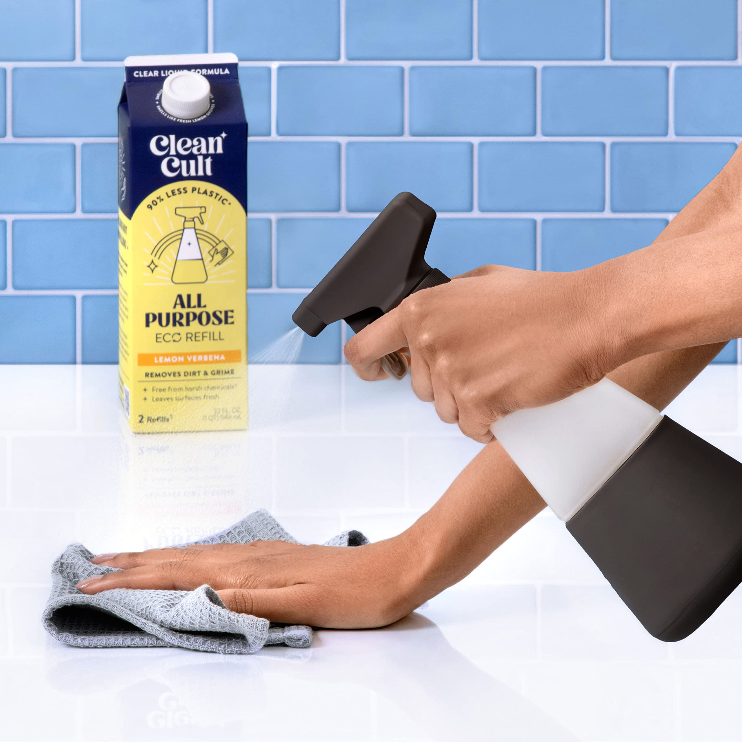 Cleancult Glass Spray Bottles - 16oz Refillable Cleaning Spray - BPA-Free Nozzle, Non-Slip Sleeve, Matte Black - 2 Pack