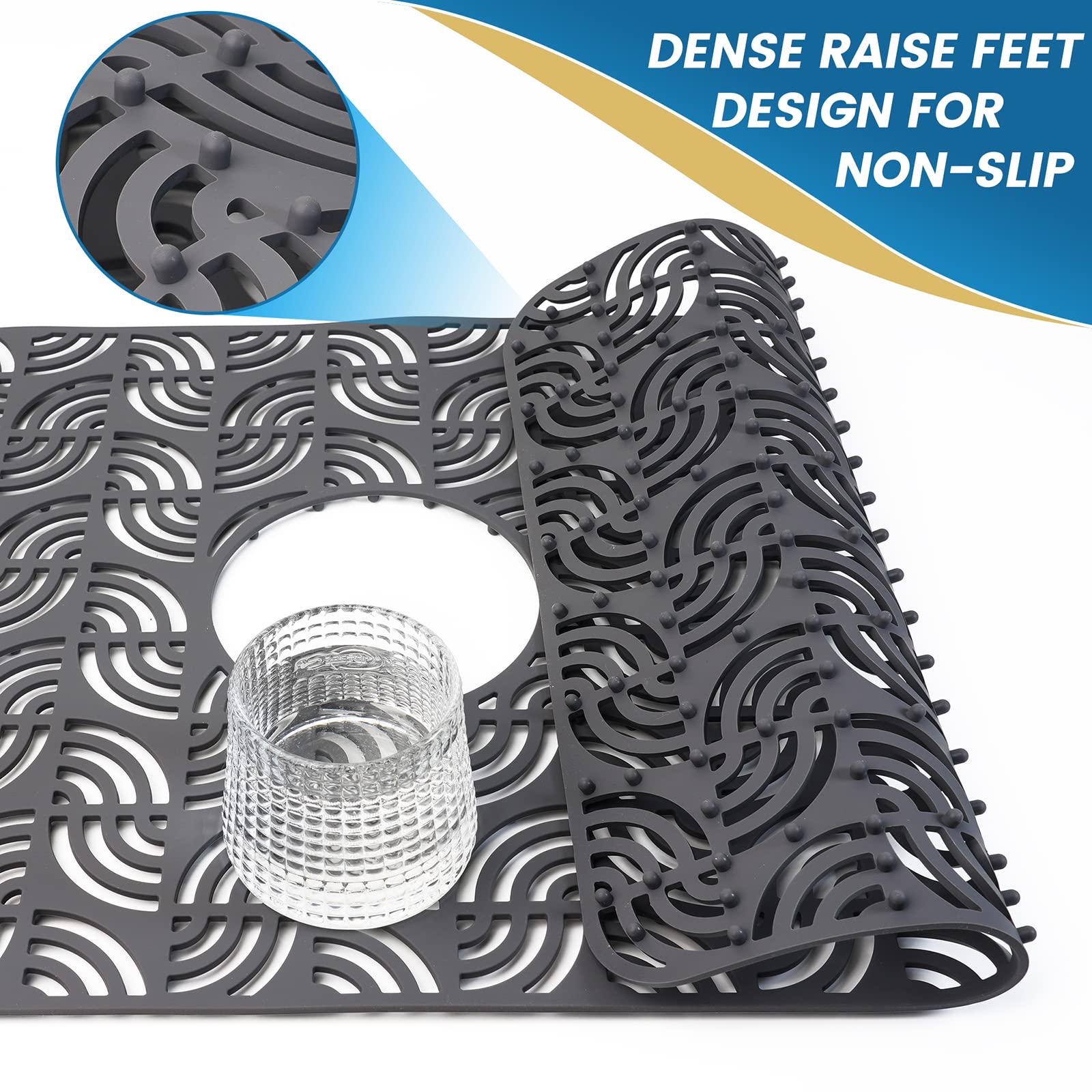 Premium Silicone Sink Protector For Kitchen Sink, 26''X 14''Kitchen Sink Mat Grid With Center Drain, Upgrade Heat Resistant & No