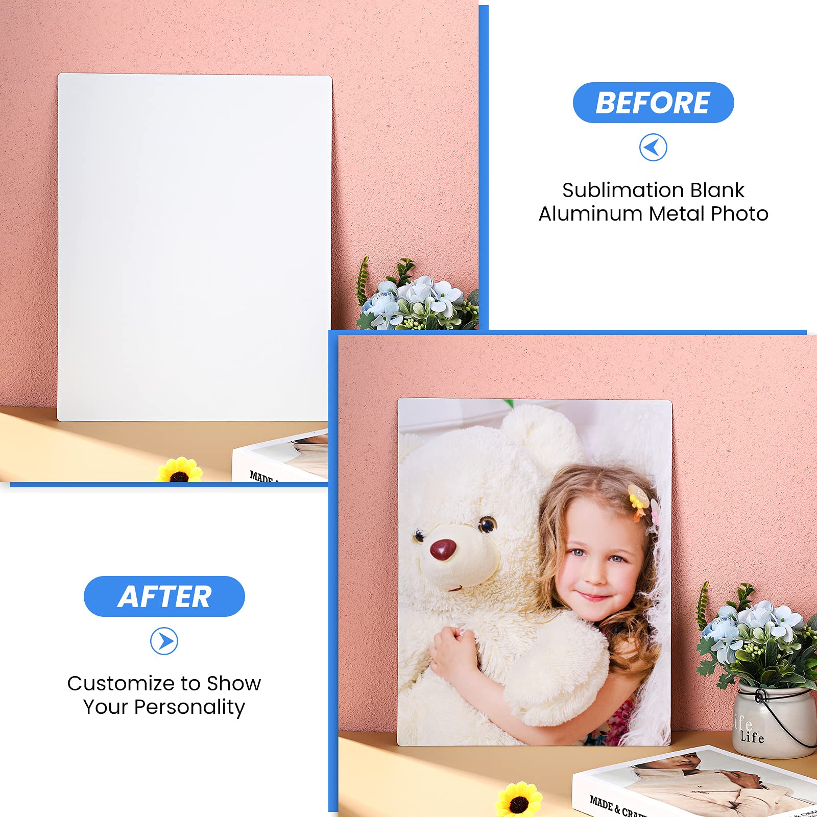 Sublimation Metal Photo Blanks 11 x 14 Inch 0.45mm Thick Aluminum DIY Photo Sign White Wall Poster blank Pictures Wall Art for B