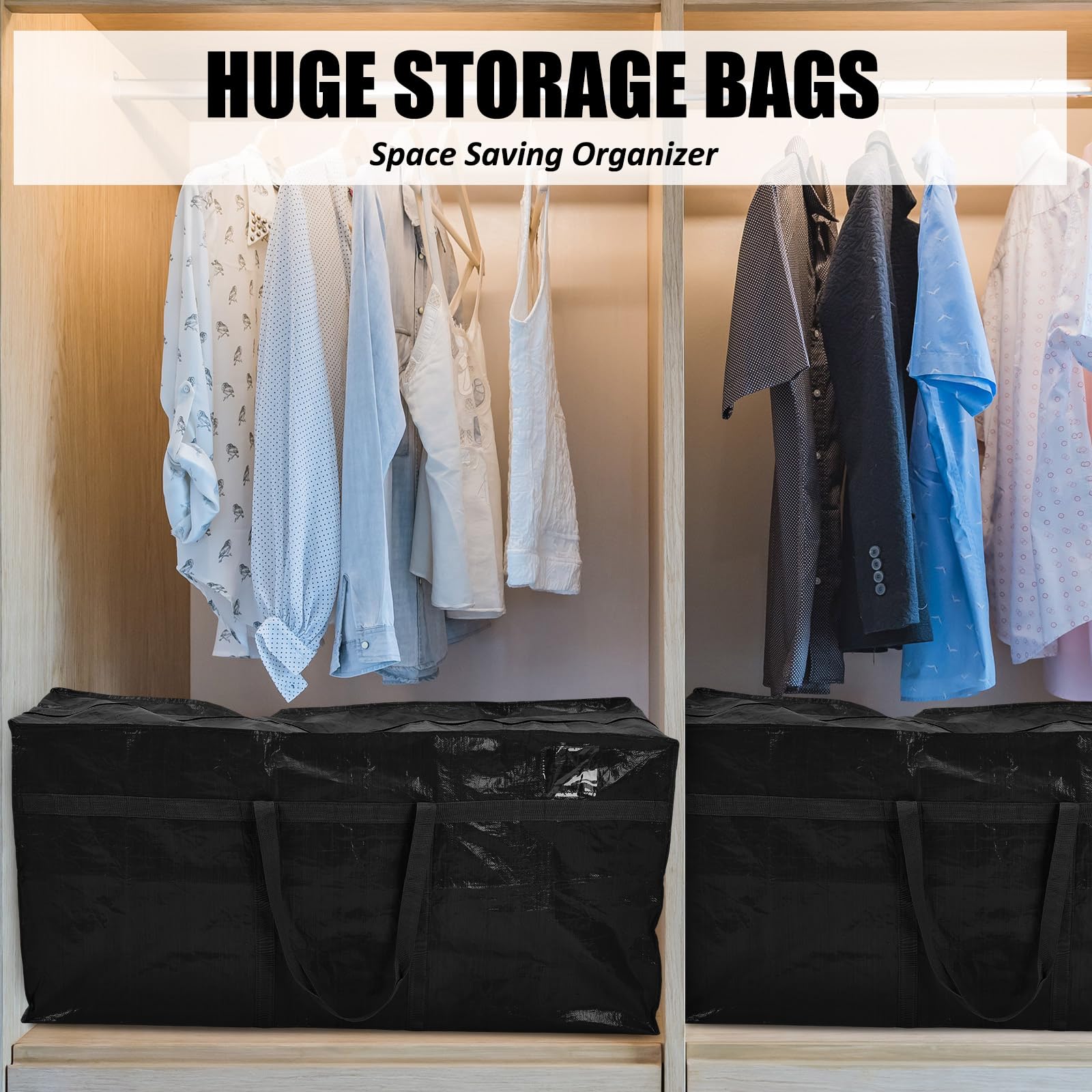 Clysee 4 Pcs 96 Gallon Large Moving Bags with Zipper and Handles Foldable Storage Duffle Bags Heavy Duty Extra Large Totes for C