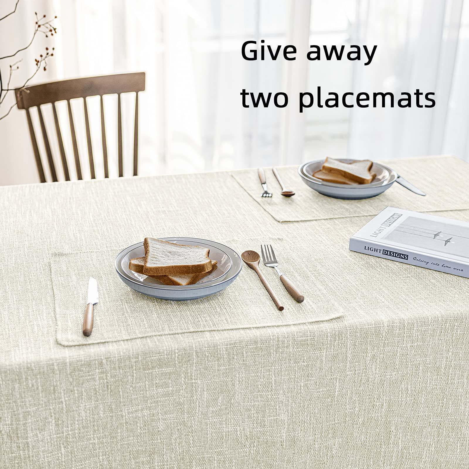 Jsfly Waterproof Cotton Linen Tablecloths Rectangle Dining Table Cloth, Wipe Clean Indoor & Outdoor Table Cover For Buffet Party