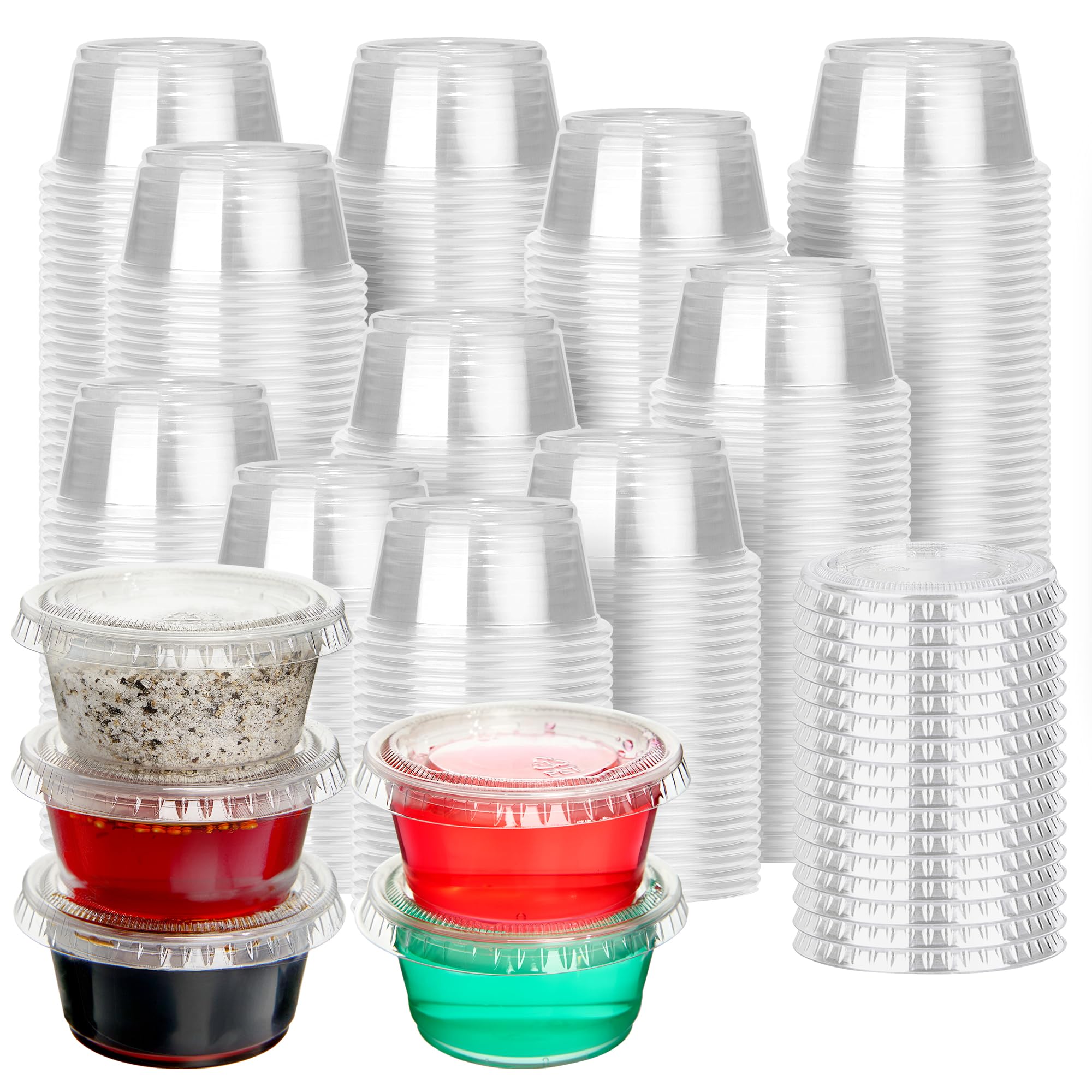 CELLURA 500 Set 2 oz Jello Shot Cups with Lids, Clear Plastic Portion Cups, Souffl Cups, Jello Shot Cups with Lids for Meal Pr
