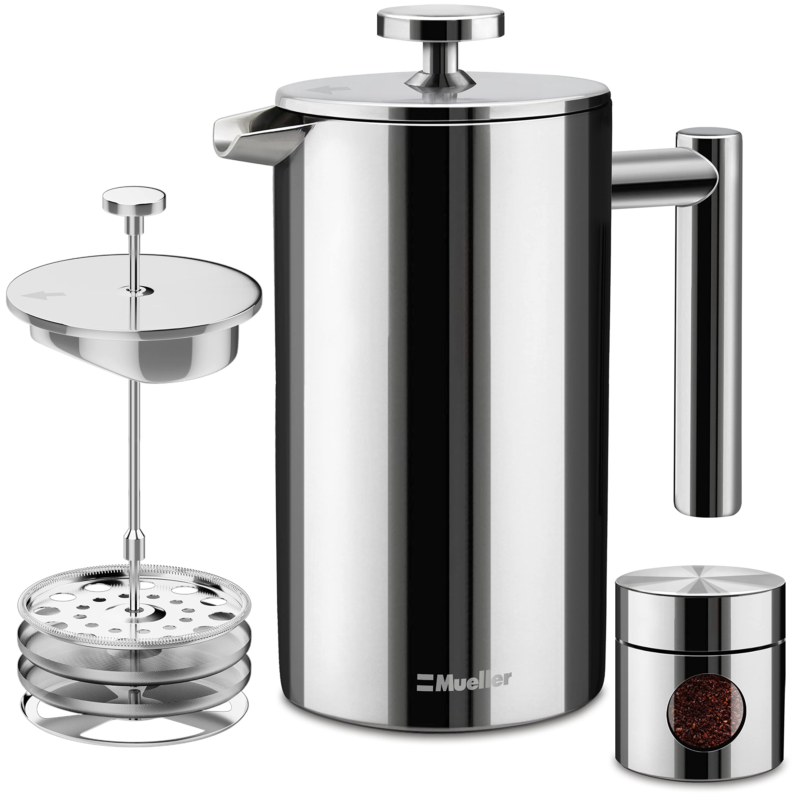 Mueller French Press Coffee Maker 34oz, Stainless Steel French Press Coffee, 4 Filter Heat Resistant Double Insulated, Rust-Free