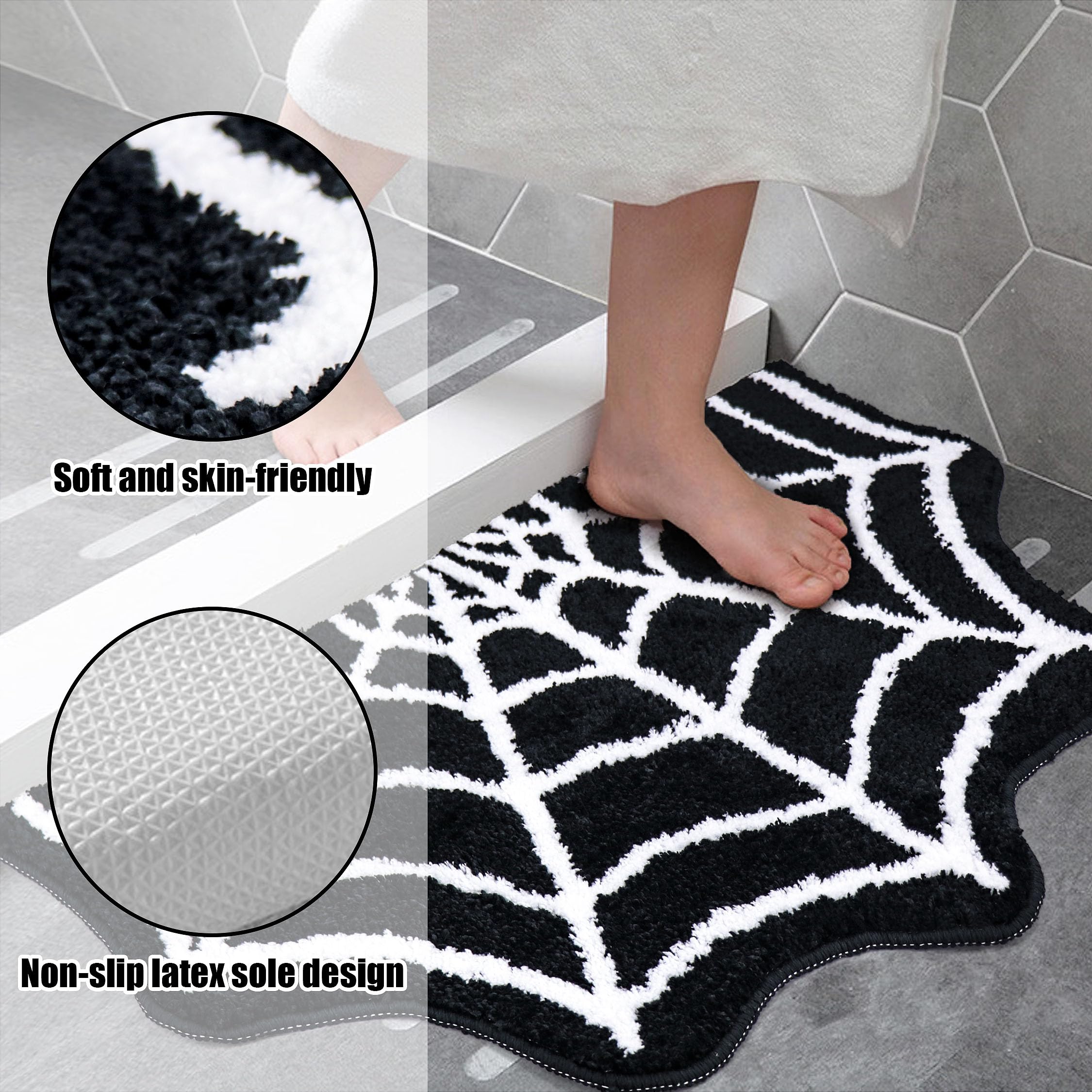 Spider Web Bath Mat, 31  20'' Halloween Bath Mat Non-Slip Rugs Spiderweb Rug Machine Washable Goth Bath Mat Area Rugs Gothic Rug