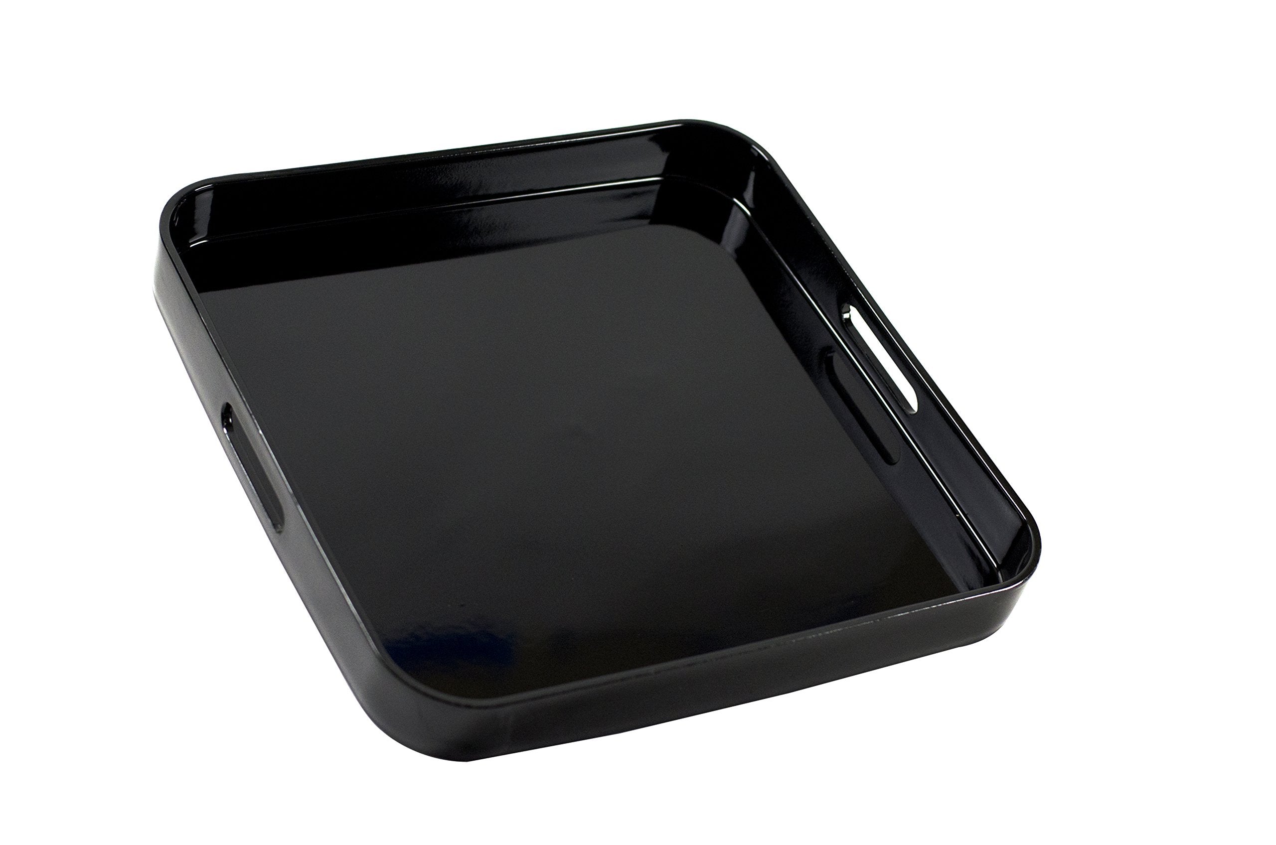 10 Strawberry Street 13.5'' Lacquer Round Serving Tray With Handles, Black