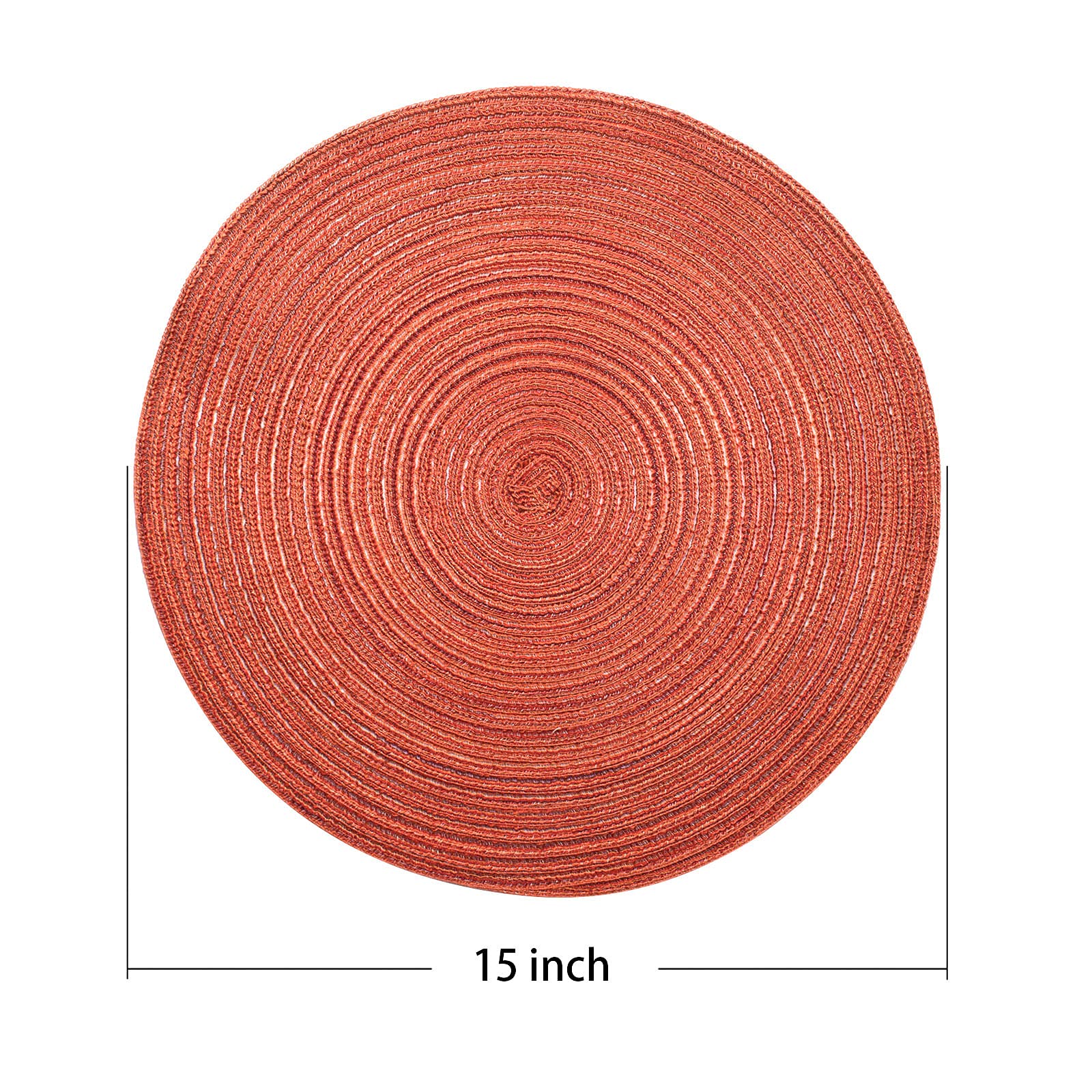 AHHFSMEI Round Placemats Set of 6 Round Braided Placemats 15 Inch Table Mats for Dining Tables Washable Heat Resistant Place mats For Party BBQ Christmas and Everyday Use (dark orange w/o silver yarn)