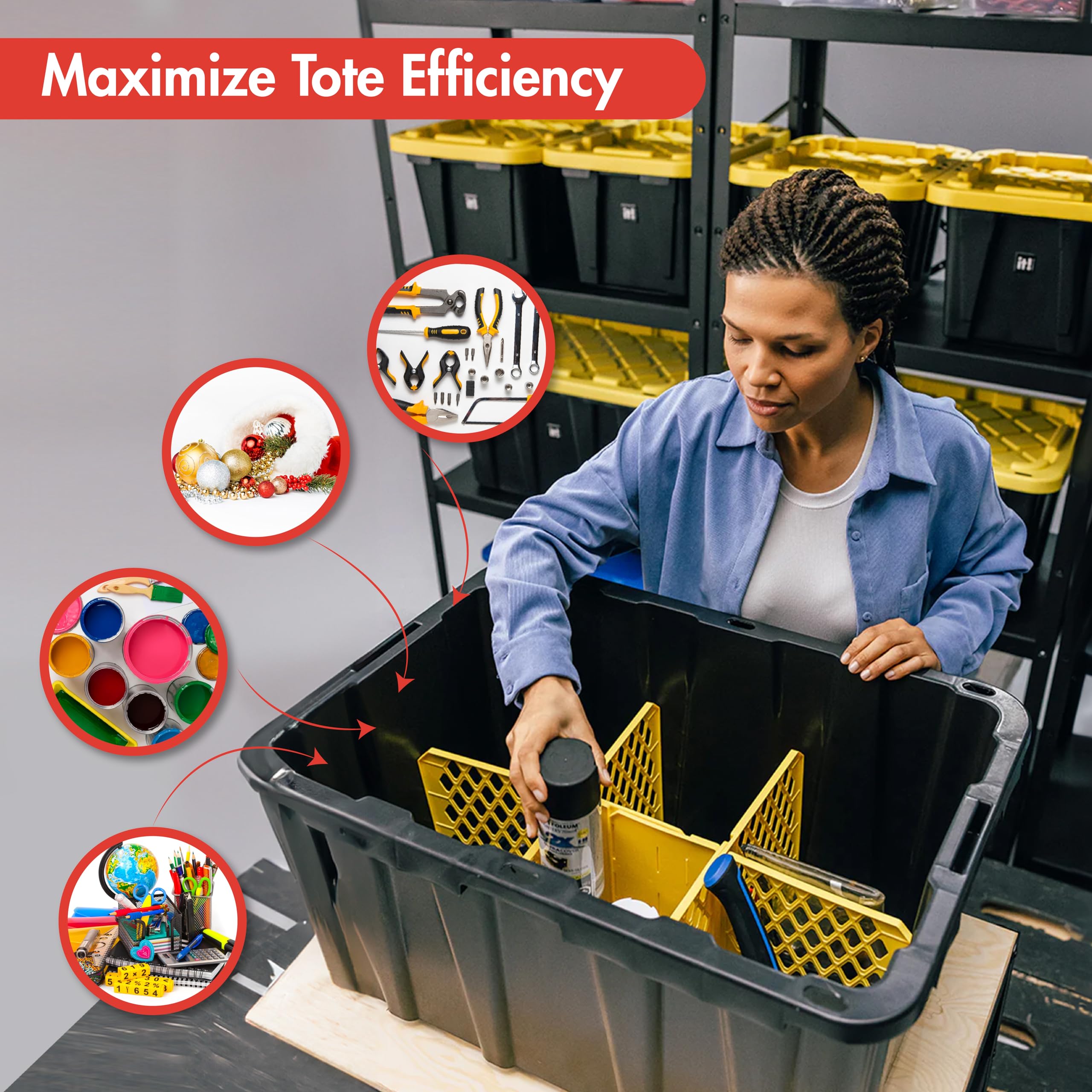 Universal Divider For 27-Gal. Tough Storage Tote, 6-Slot Strong Box Divider For Storage Containers, 2 Customizable Lengths, Stat