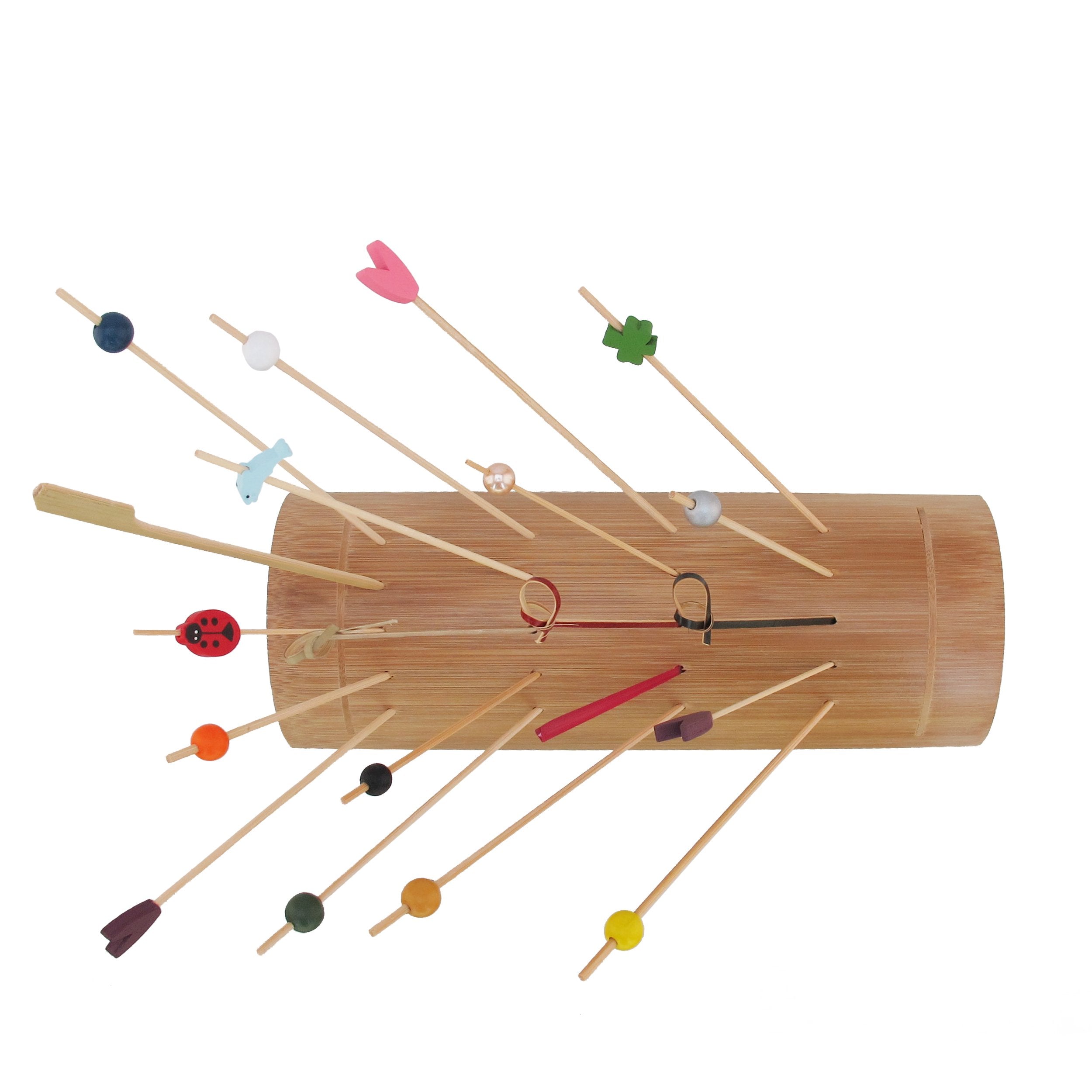Bamboomn 9.84'' Bamboo Skewer Holder Food Display Stand Half Cut Skewers Stand W/ 20 Holes - Carbonized Brown - 1 Piece