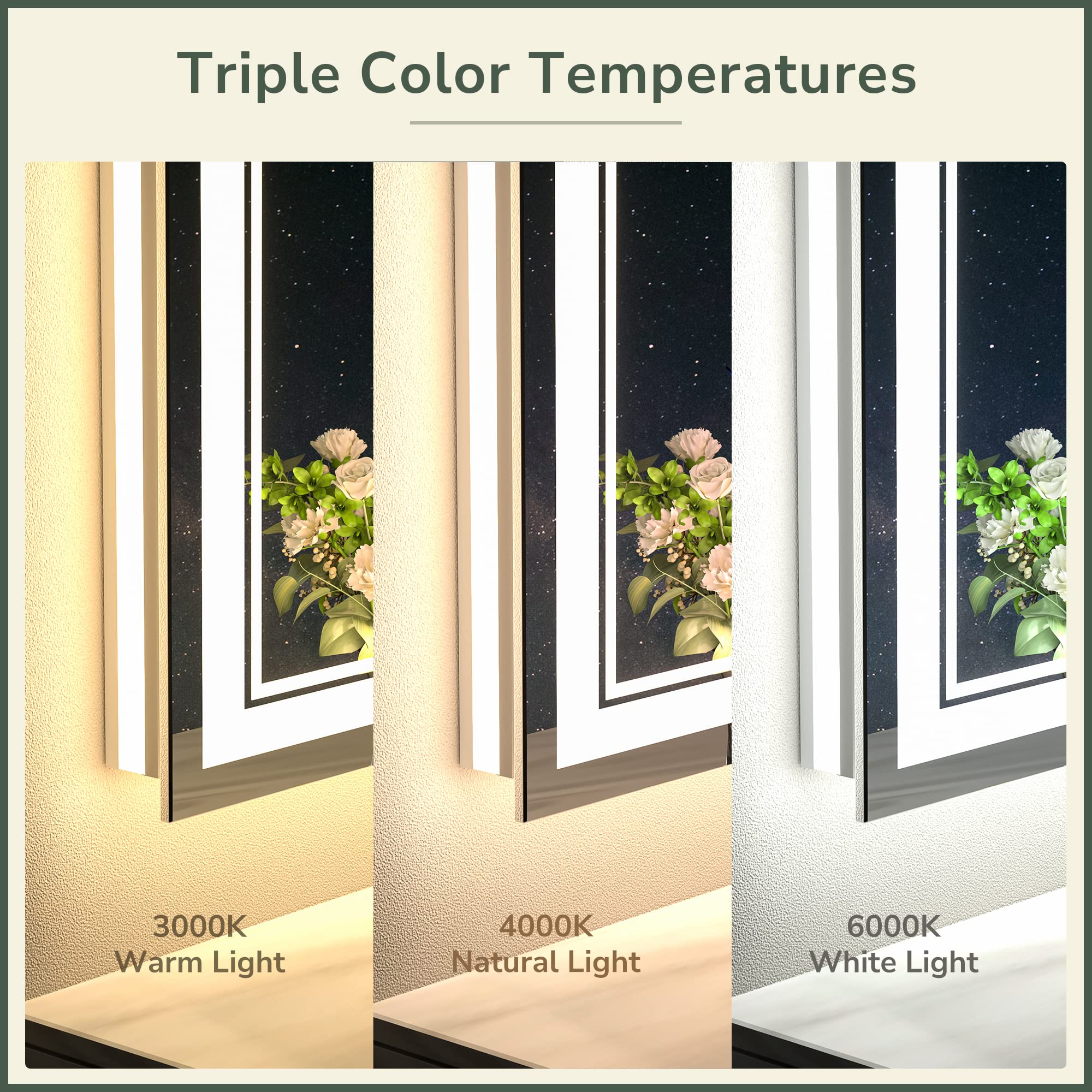 Tokeshimi Bathroom Led Mirror 24X32 Inch Front Light And Backlit Bathroom Mirror Frameless Lighted Anti-Fog 3 Colors Vanity Mirr