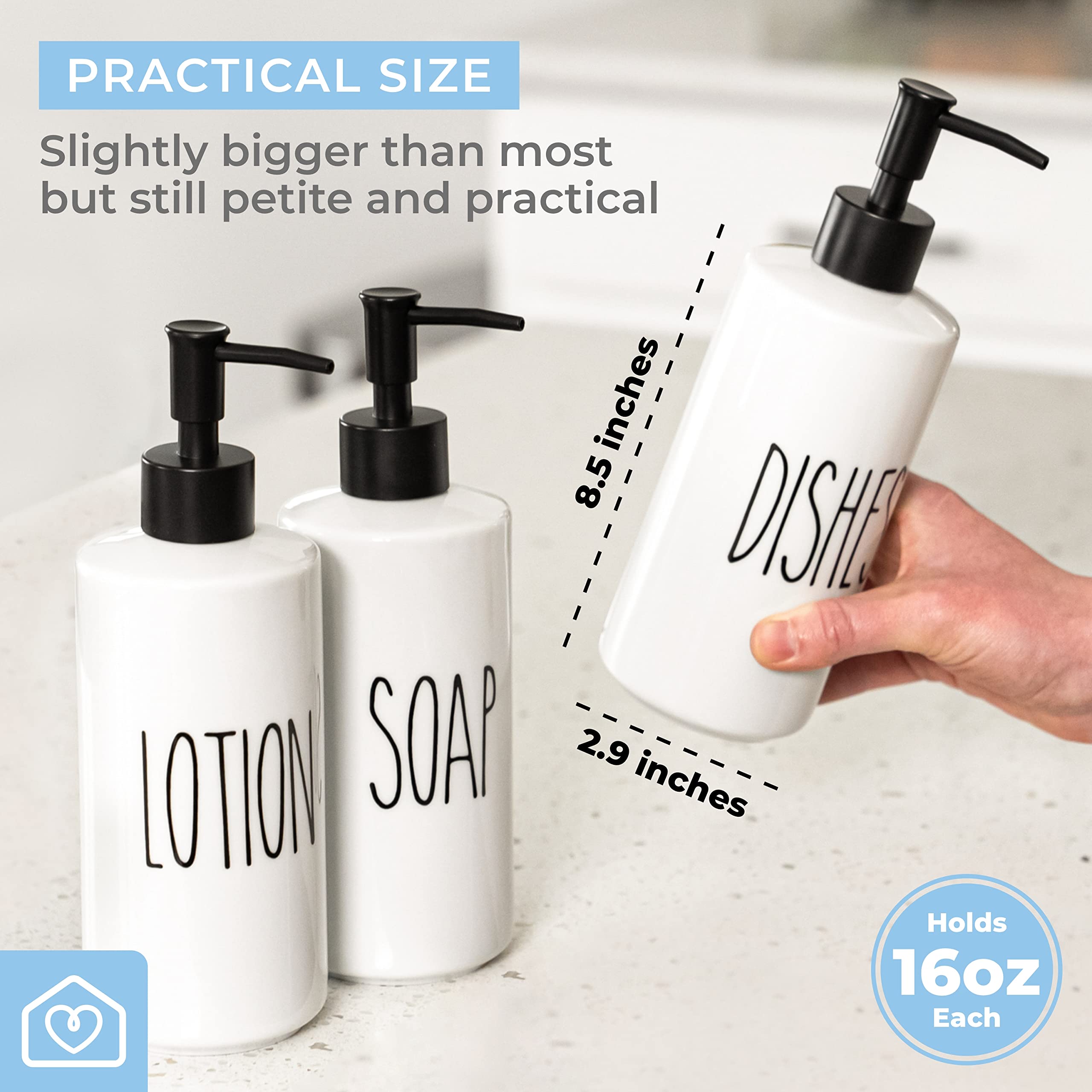 Heartland Home Porcelain 16Oz Liquid Soap Dispenser. Dish Soap Dispenser For Kitchen Sink, Hand Soap Dispenser For Bathroom, Pum