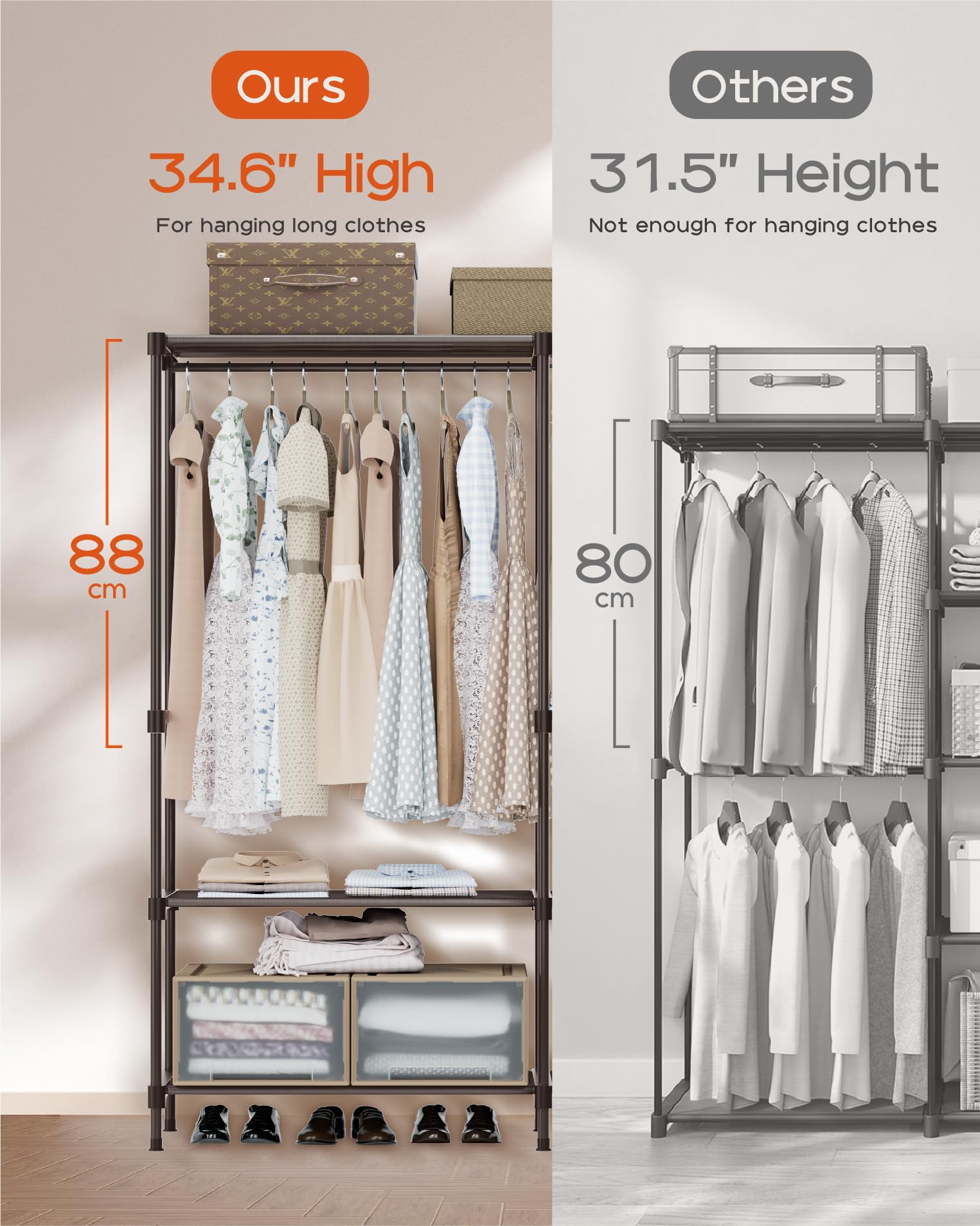 Casamaya Clothes Rack, Portable Closet, 71.7 Inch Large Capacity Wardrobe Closet, Clothes Storage Organizer With Shelves And 3 H