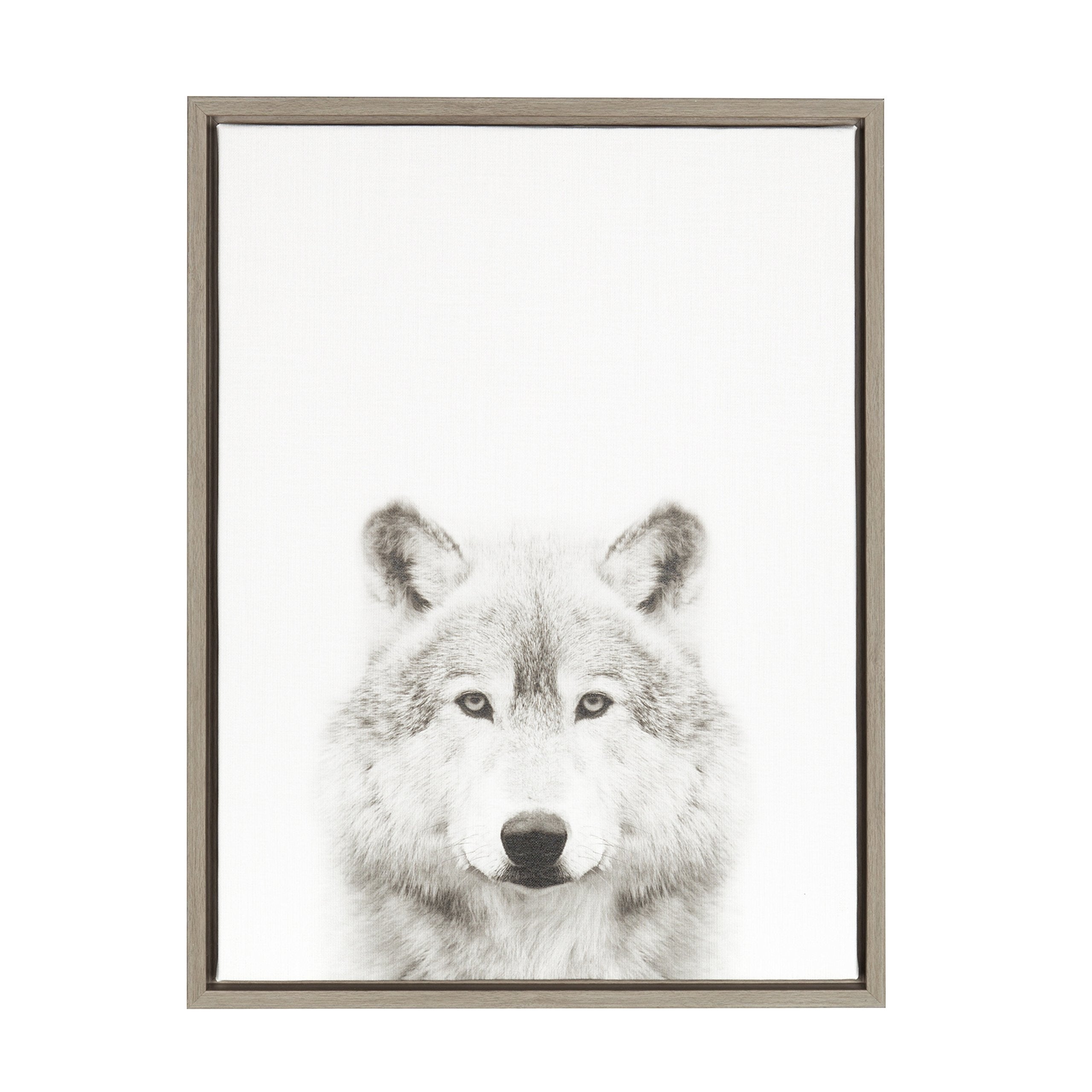 Kate And Laurel Sylvie Wolf Black And White Portrait Framed Canvas Wall Art By Simon Te Tai, 18X24 Gray
